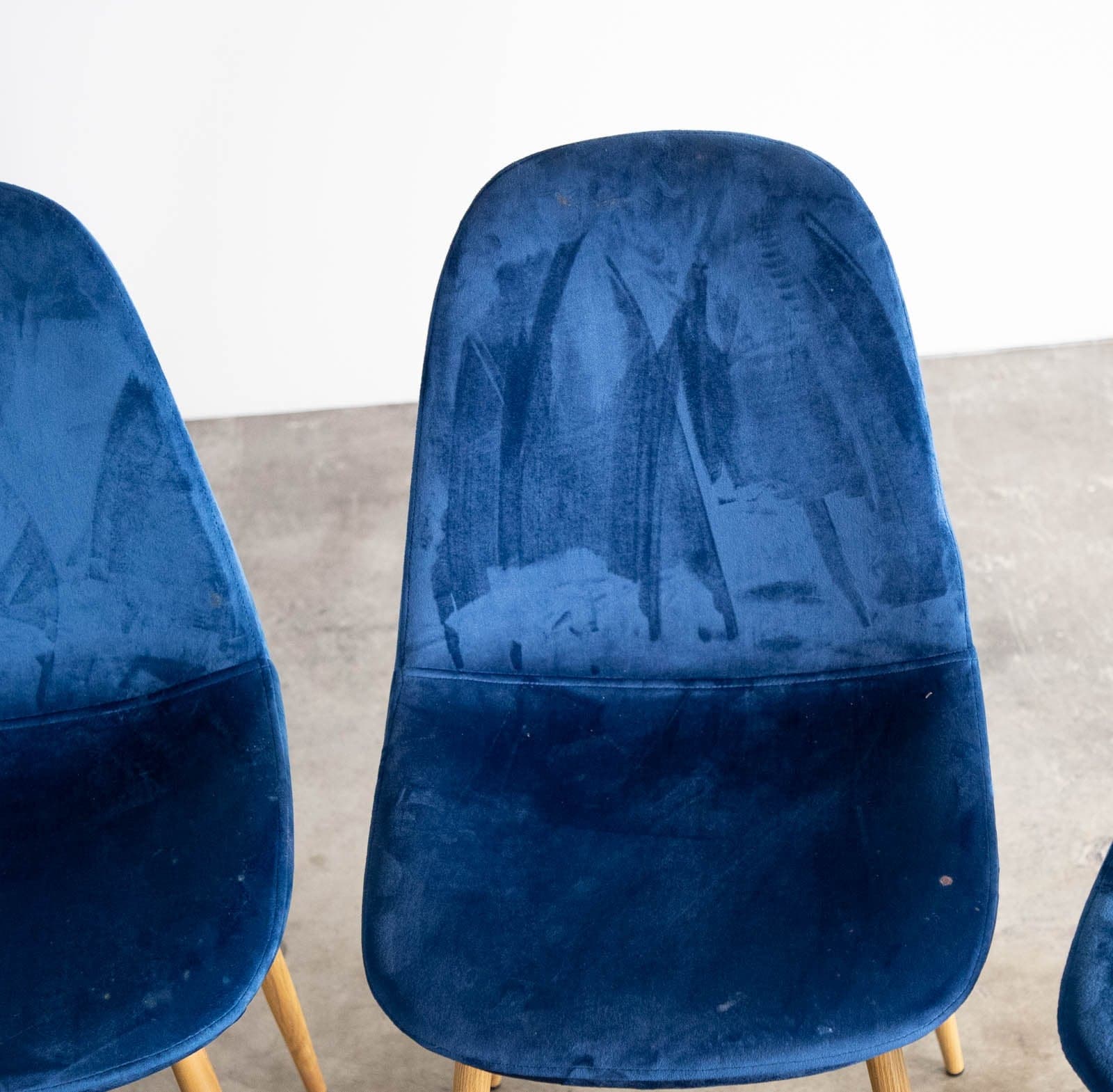 Upholstered Dining Chairs with Wood Legs, Blue (Set of 4) - Thumbnail 6