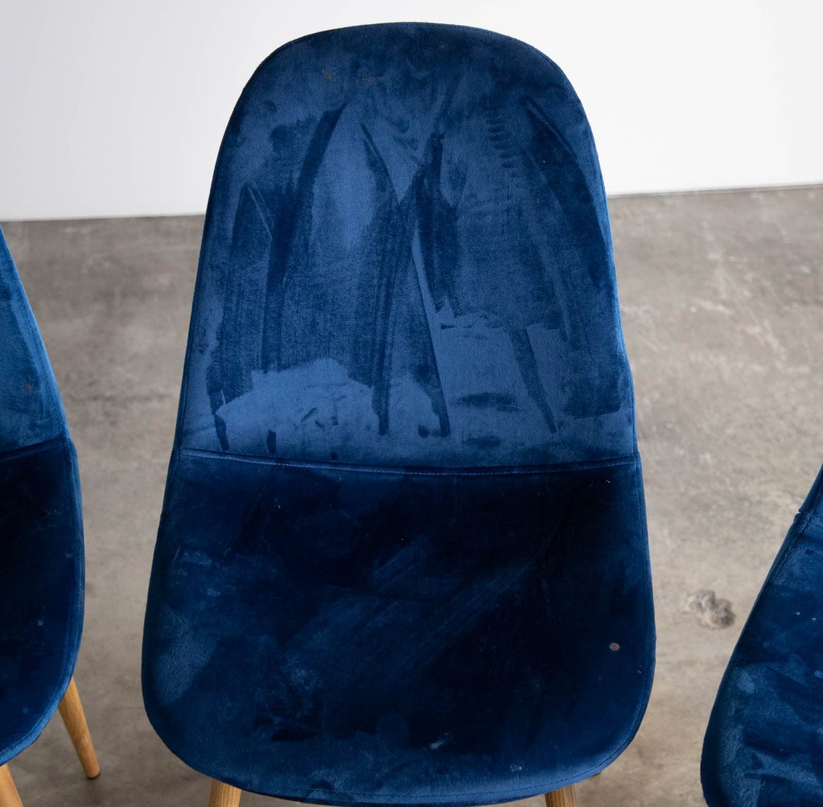 Upholstered Dining Chairs with Wood Legs, Blue (Set of 4) - Thumbnail 2