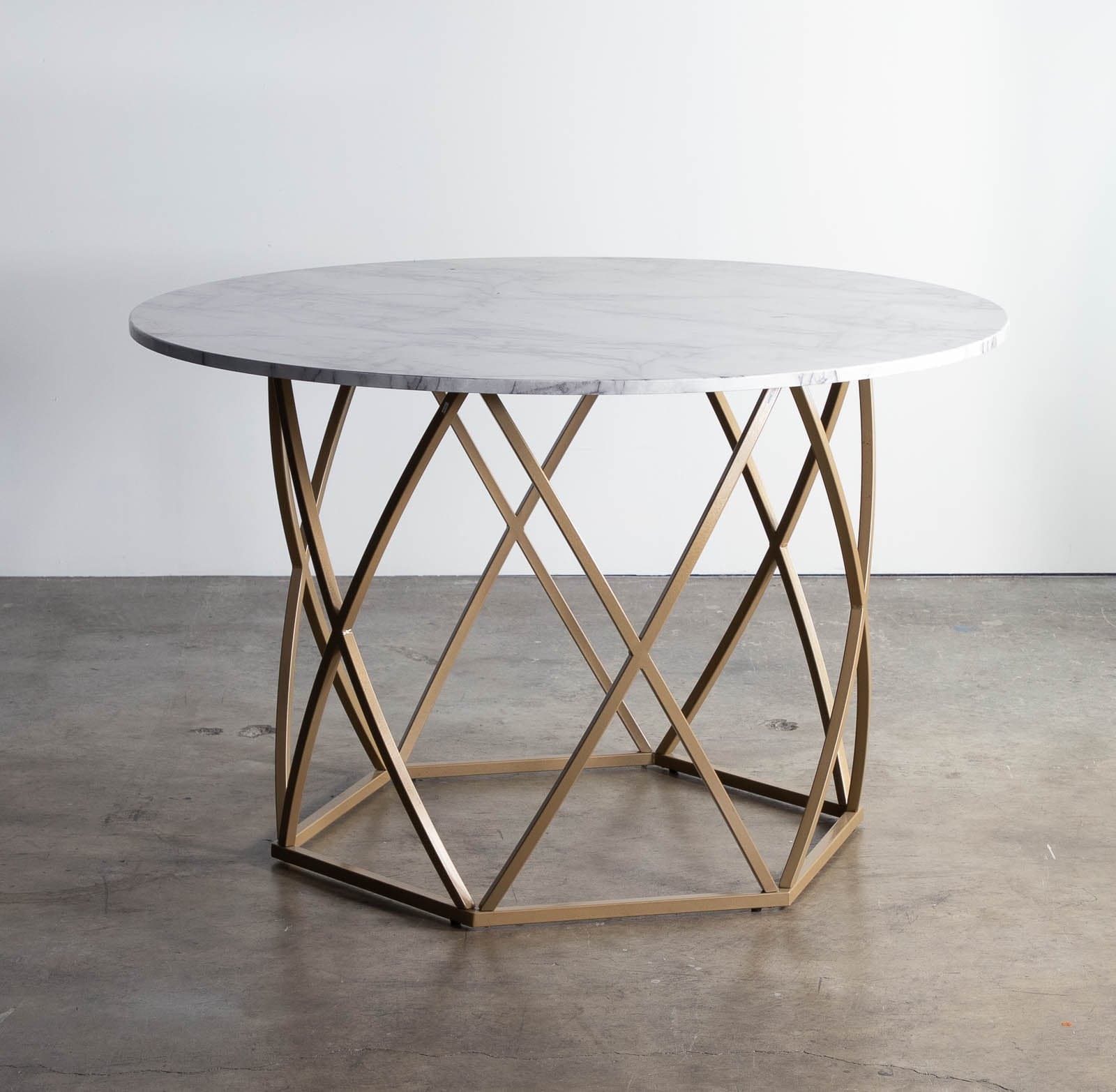 Round Dining Table with Quartz Top and Metal Base, 48"