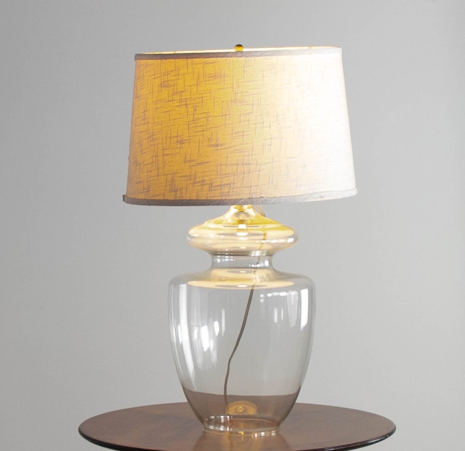 Table Lamp with Glass Base and Fabric Shade - Image 1