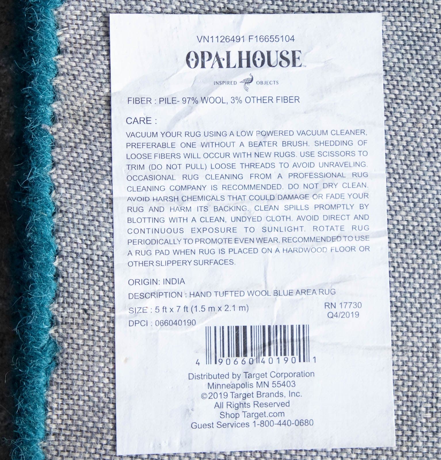 Persian Wool Tufted Area Rug Teal Blue - Opalhouse, 5' x 7' - Thumbnail 5