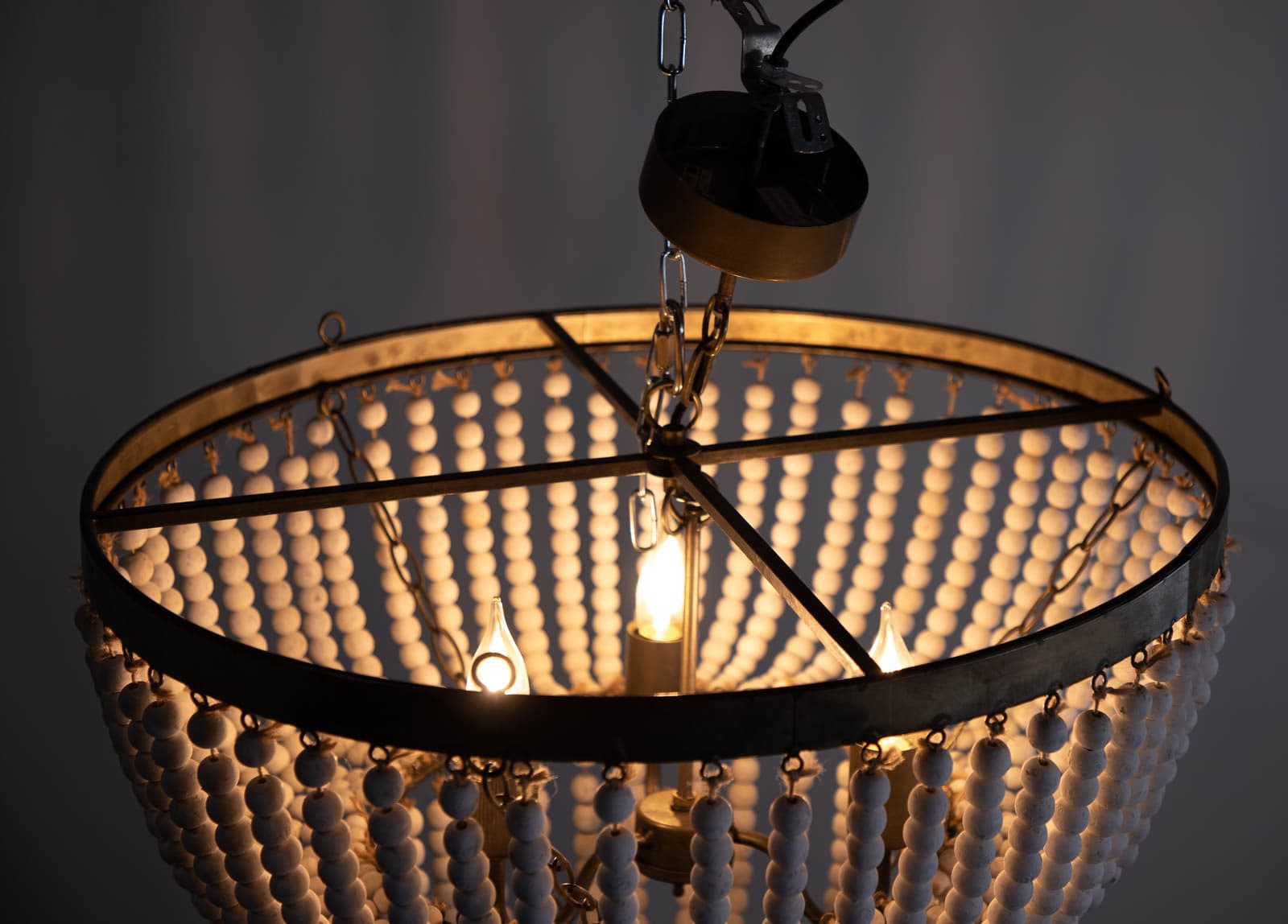 Metal Pendant Ceiling Light with White Wood Beads - Thumbnail 4