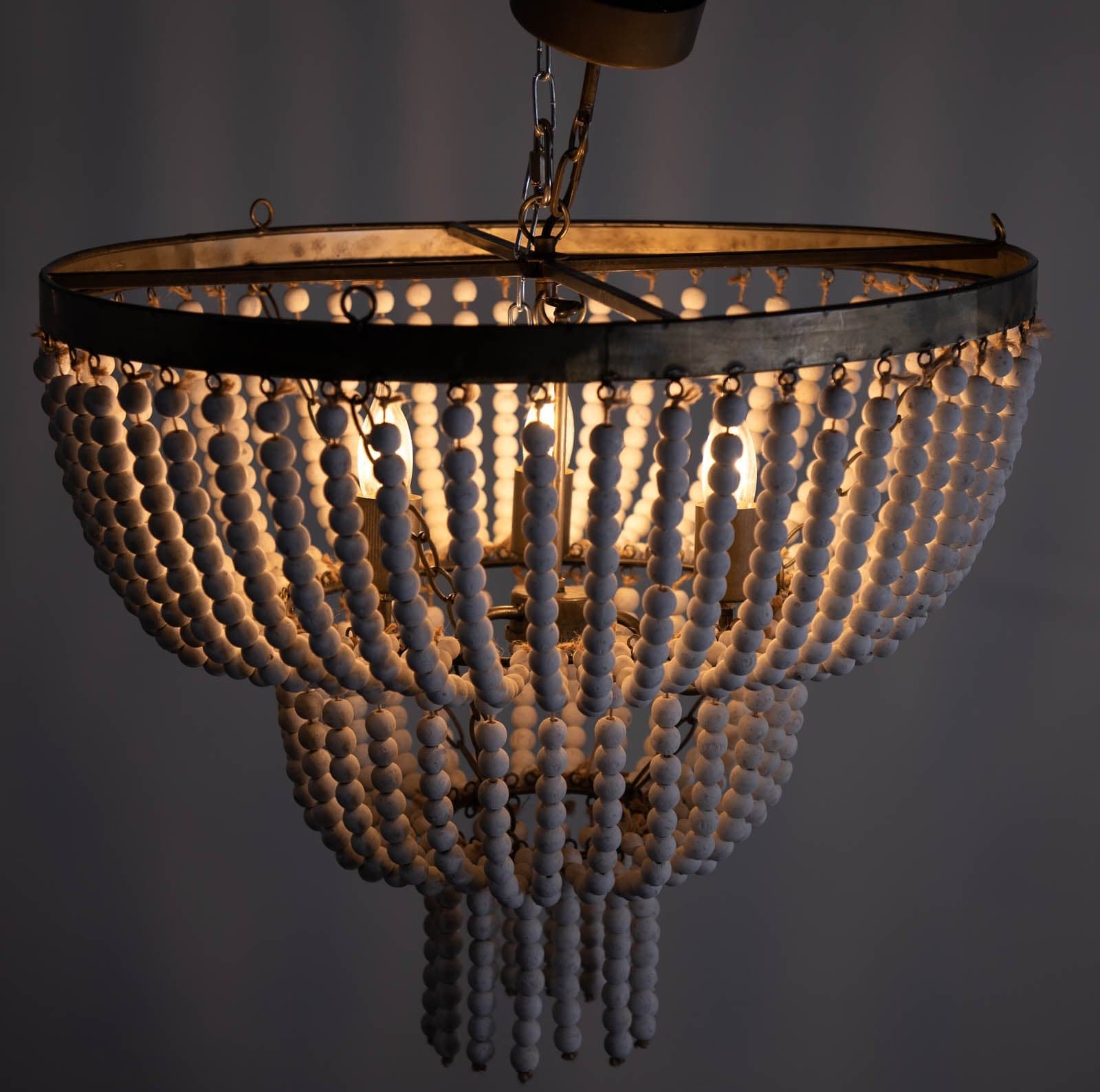 Metal Pendant Ceiling Light with White Wood Beads - Thumbnail 3