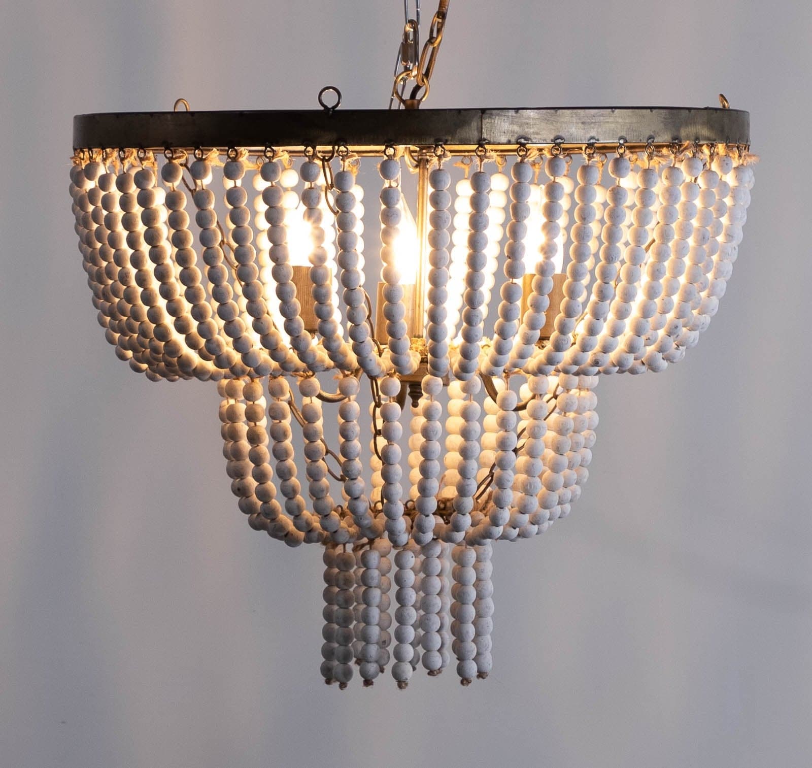 Metal Pendant Ceiling Light with White Wood Beads