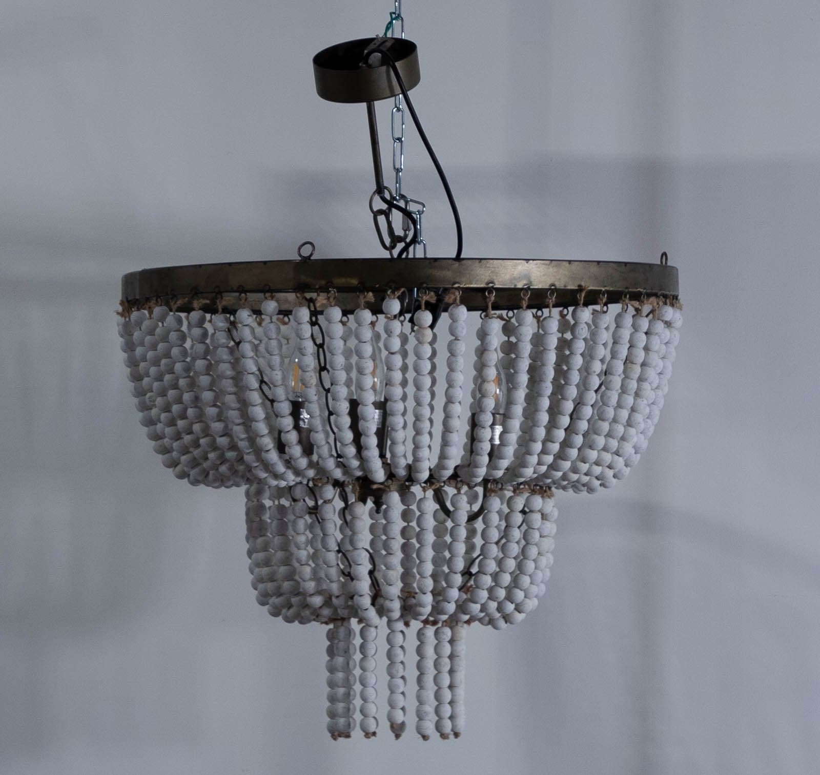 Metal Pendant Ceiling Light with White Wood Beads - Thumbnail 2