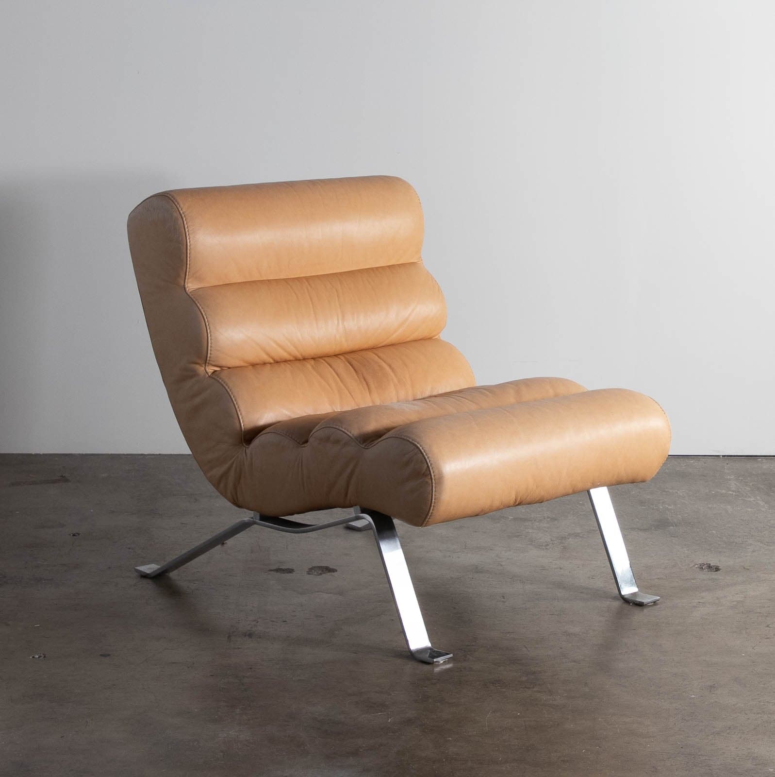 Vintage Tan Leather Armless Lounge Chair - Image 1