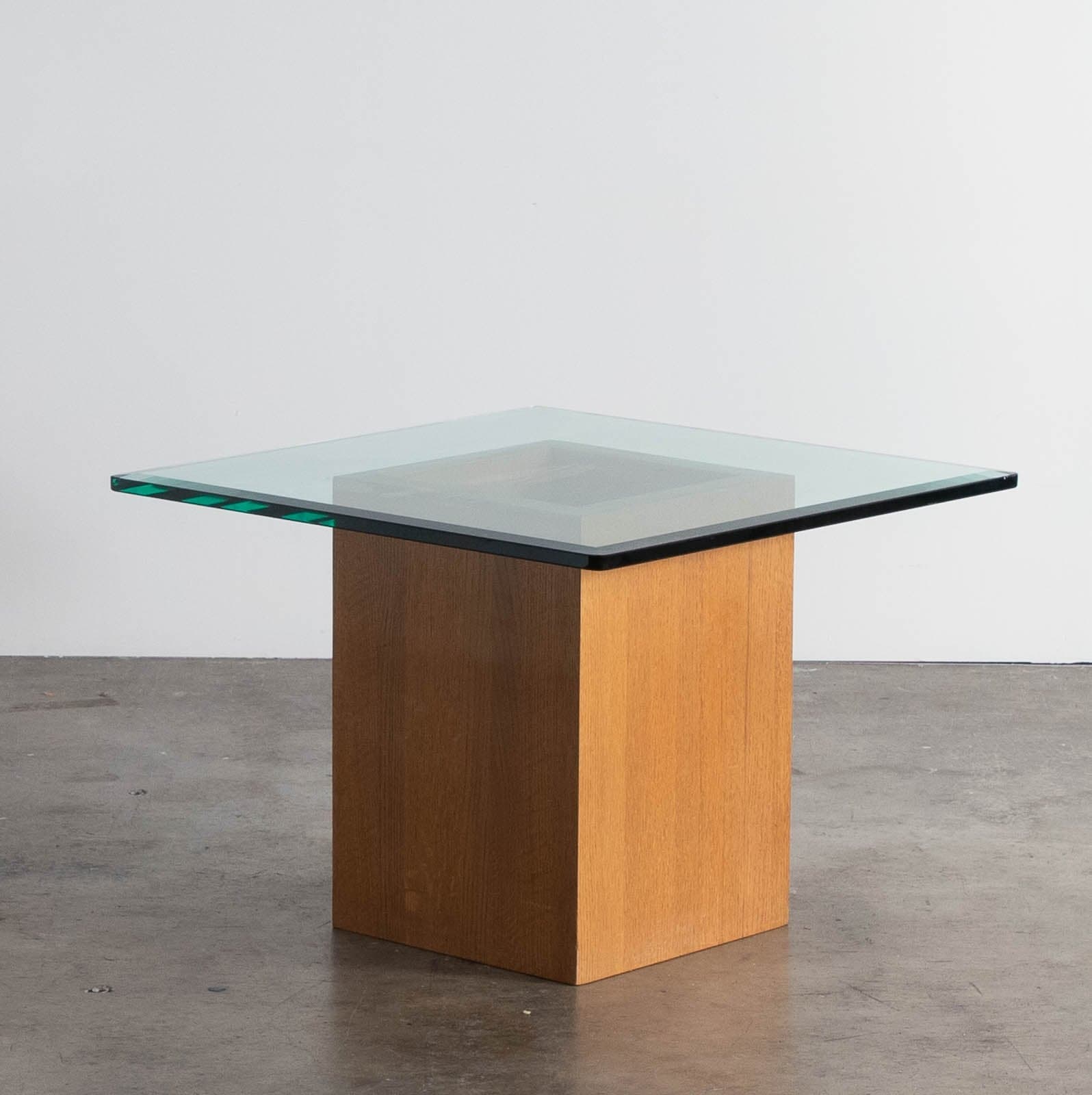 Side Table with Wood Base and Glass Top - Image 1