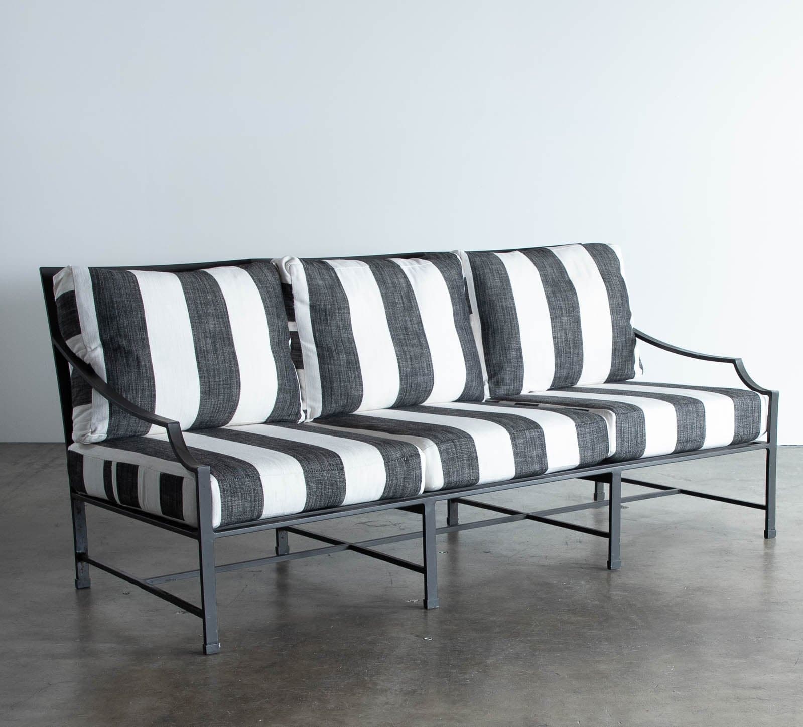 Restoration Hardware Outdoor Sofa with Cast Aluminum Frame and Black & White Striped Cushions - Image 1
