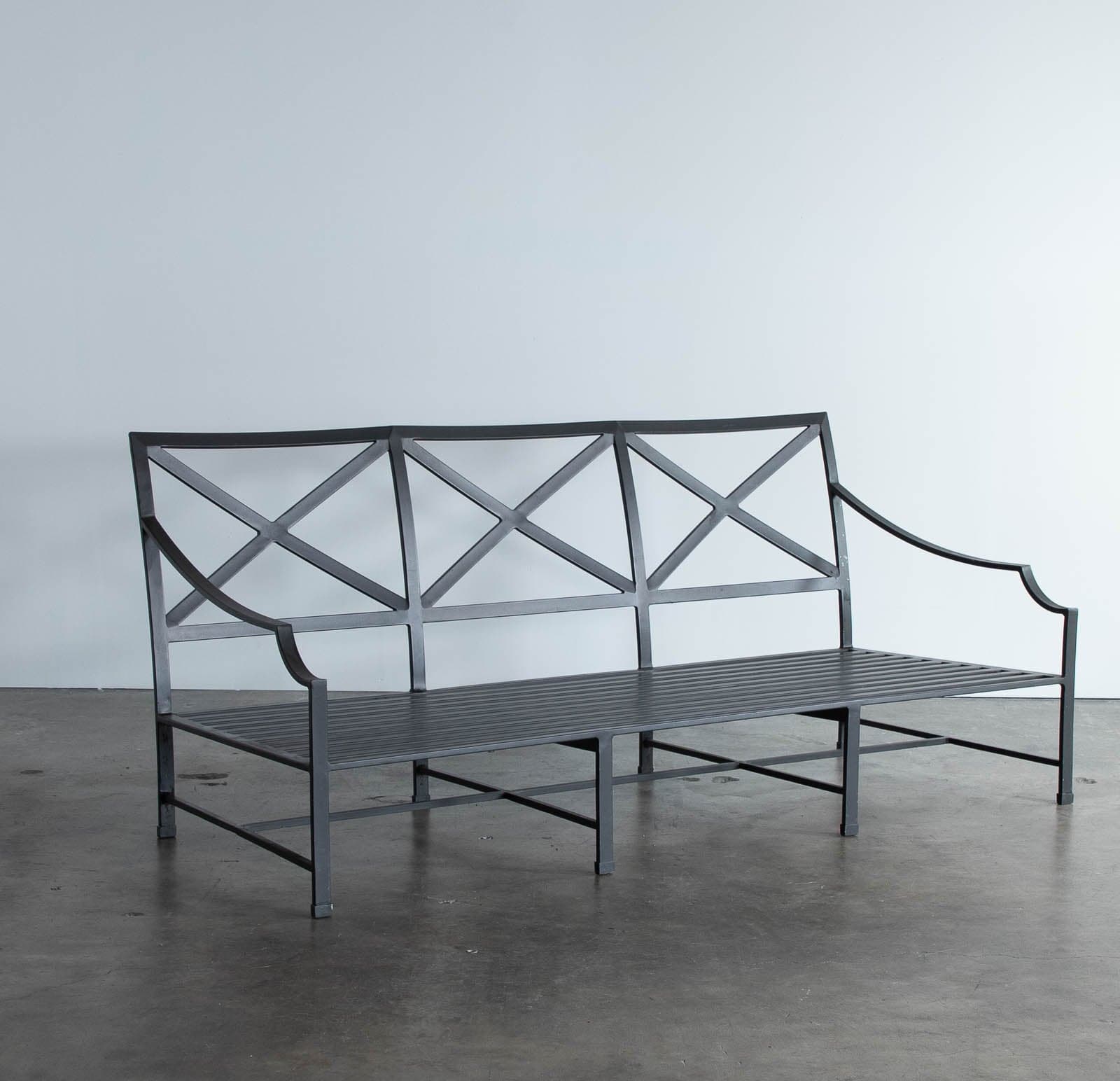 Restoration Hardware Outdoor Sofa with Cast Aluminum Frame and Black & White Striped Cushions - Thumbnail 5