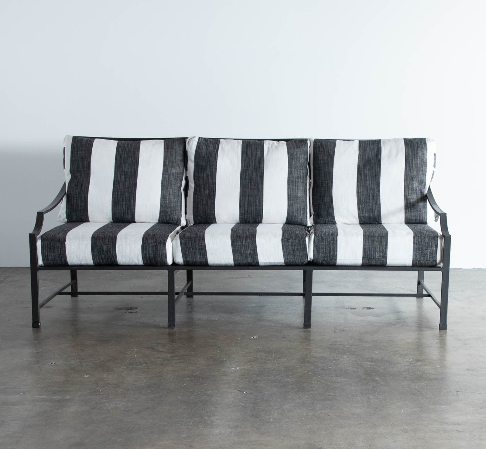 Restoration Hardware Outdoor Sofa with Cast Aluminum Frame and Black & White Striped Cushions - Thumbnail 2