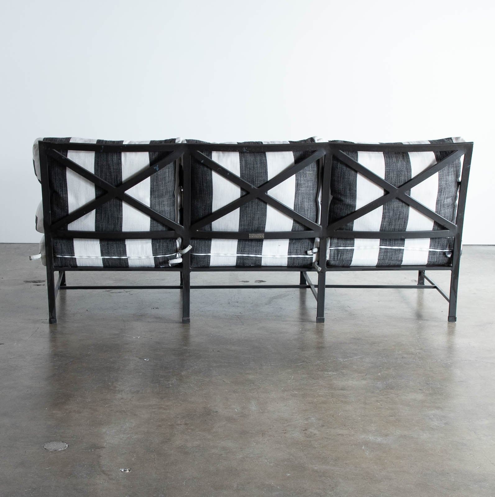 Restoration Hardware Outdoor Sofa with Cast Aluminum Frame and Black & White Striped Cushions - Thumbnail 3