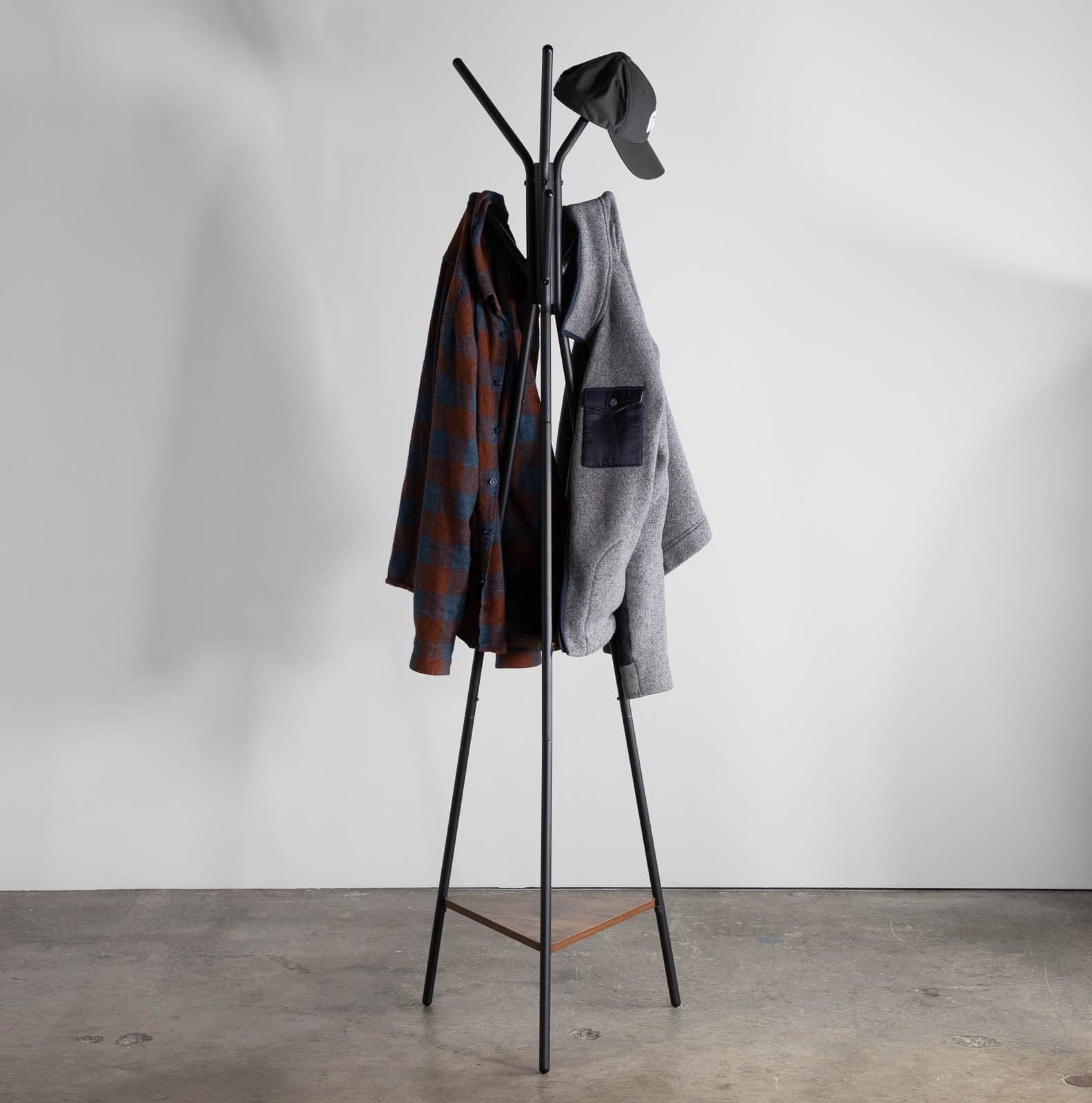 Metal Triangular Coat Rack with 2 Wood Shelves - Thumbnail 2