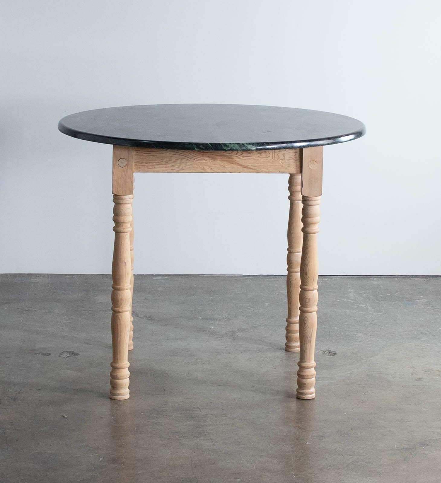 Round Side Table (36") with Wood Base and Marble Top - Thumbnail 2
