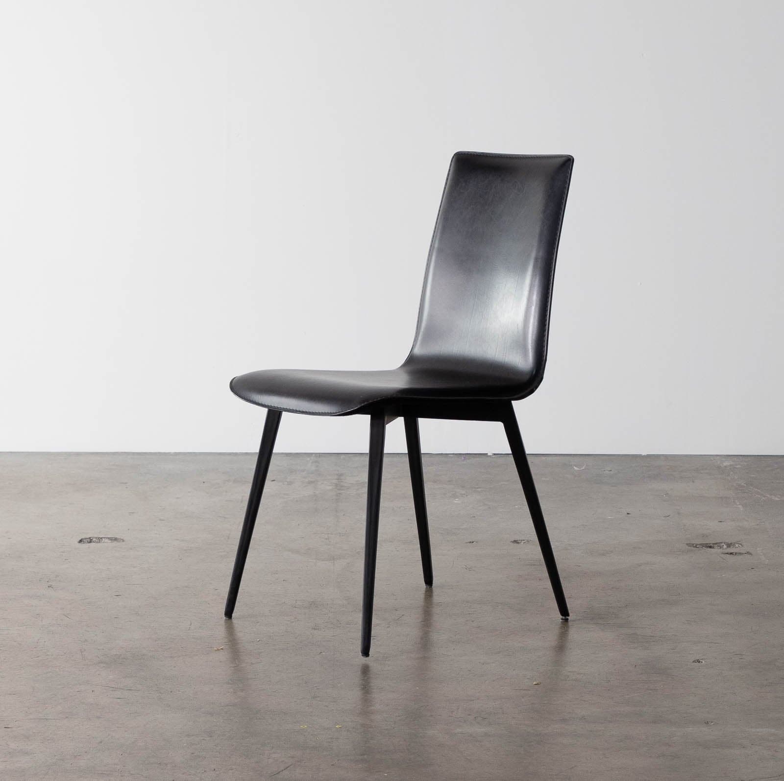 Room & Board Hirsch Leather Chairs in Black with Metal Legs (Set of 6) - Image 1