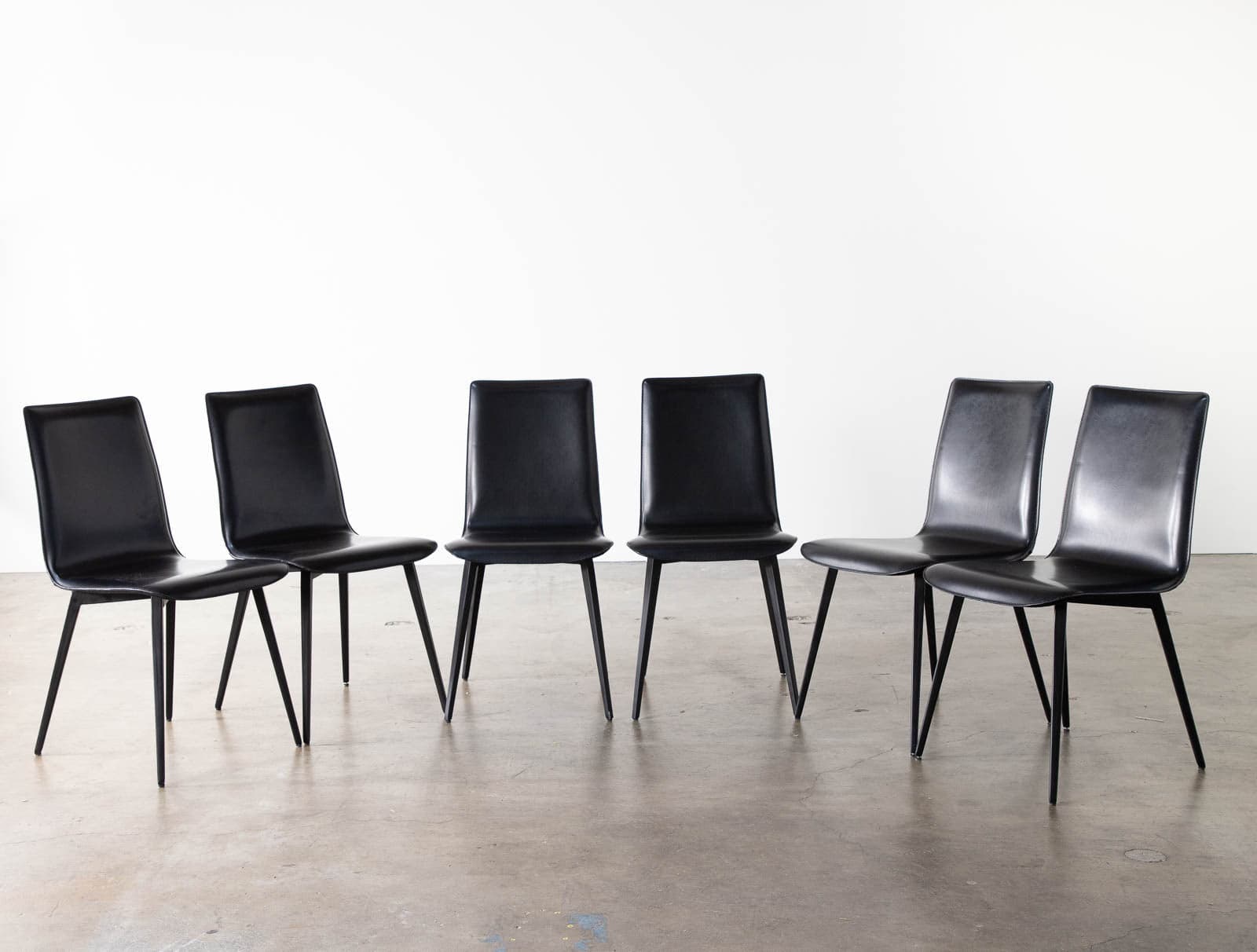 Room & Board Hirsch Leather Chairs in Black with Metal Legs (Set of 6) - Thumbnail 2