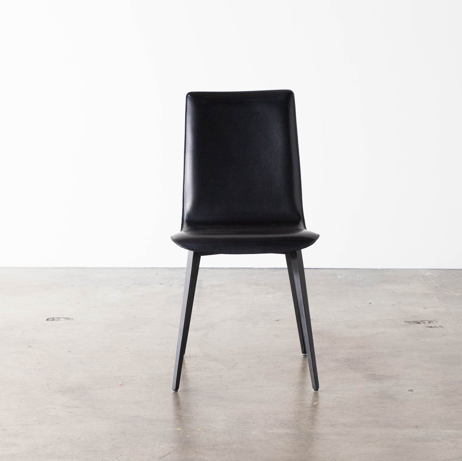 Room & Board Hirsch Leather Chairs in Black with Metal Legs (Set of 6) - Thumbnail 4