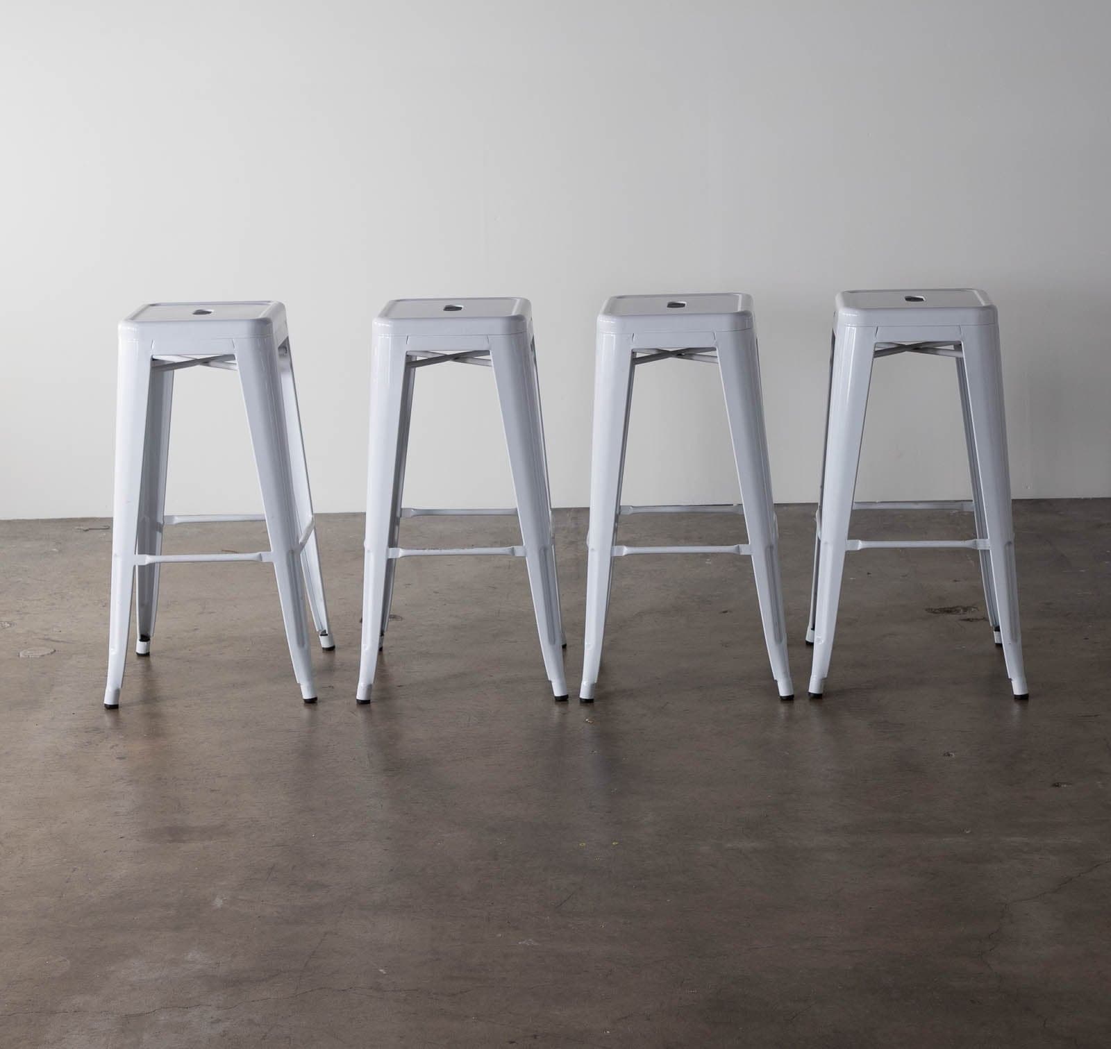 White Backless Square Metal Bar Stools (4)