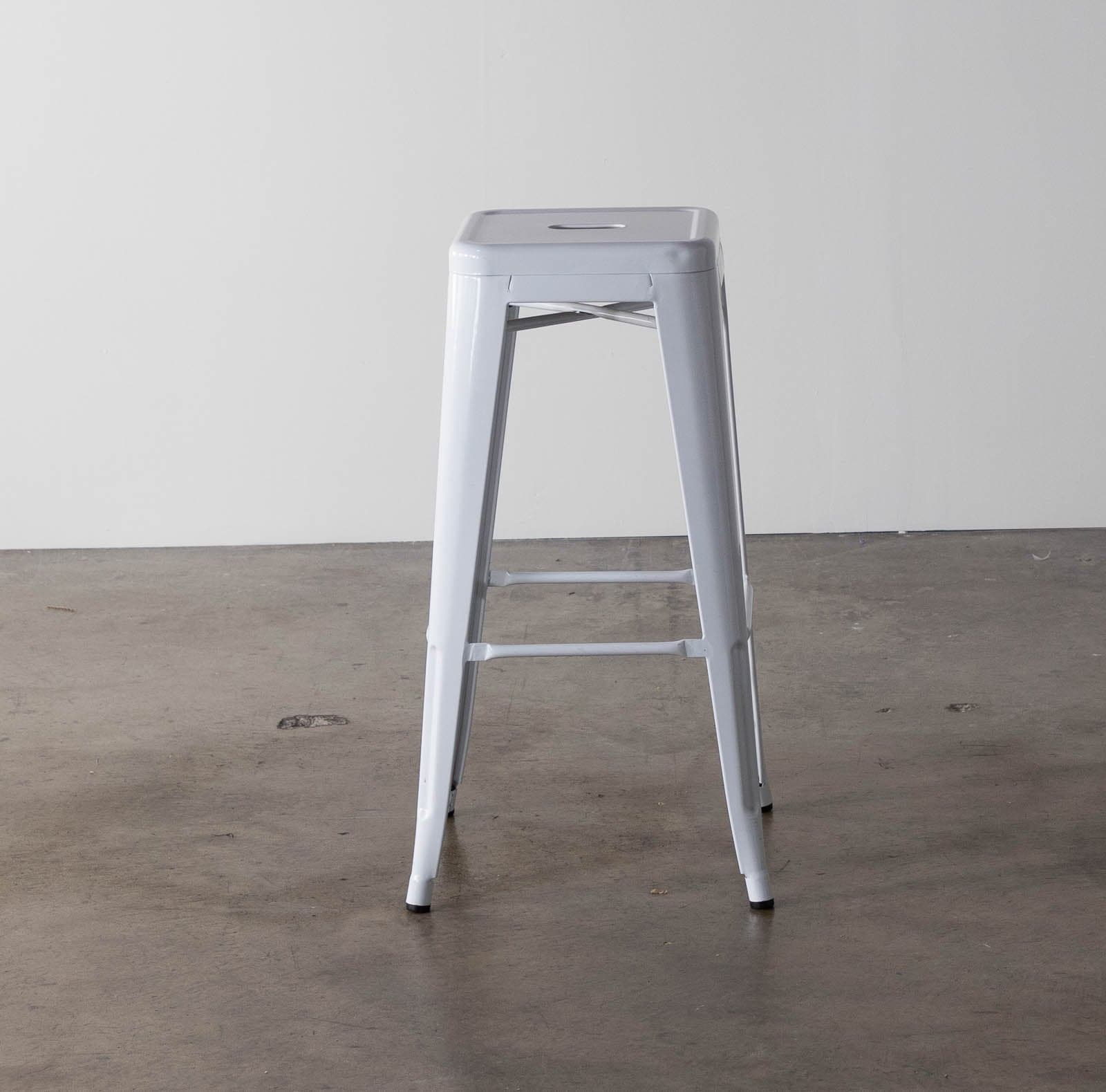 White Backless Square Metal Bar Stools (4) - Thumbnail 3