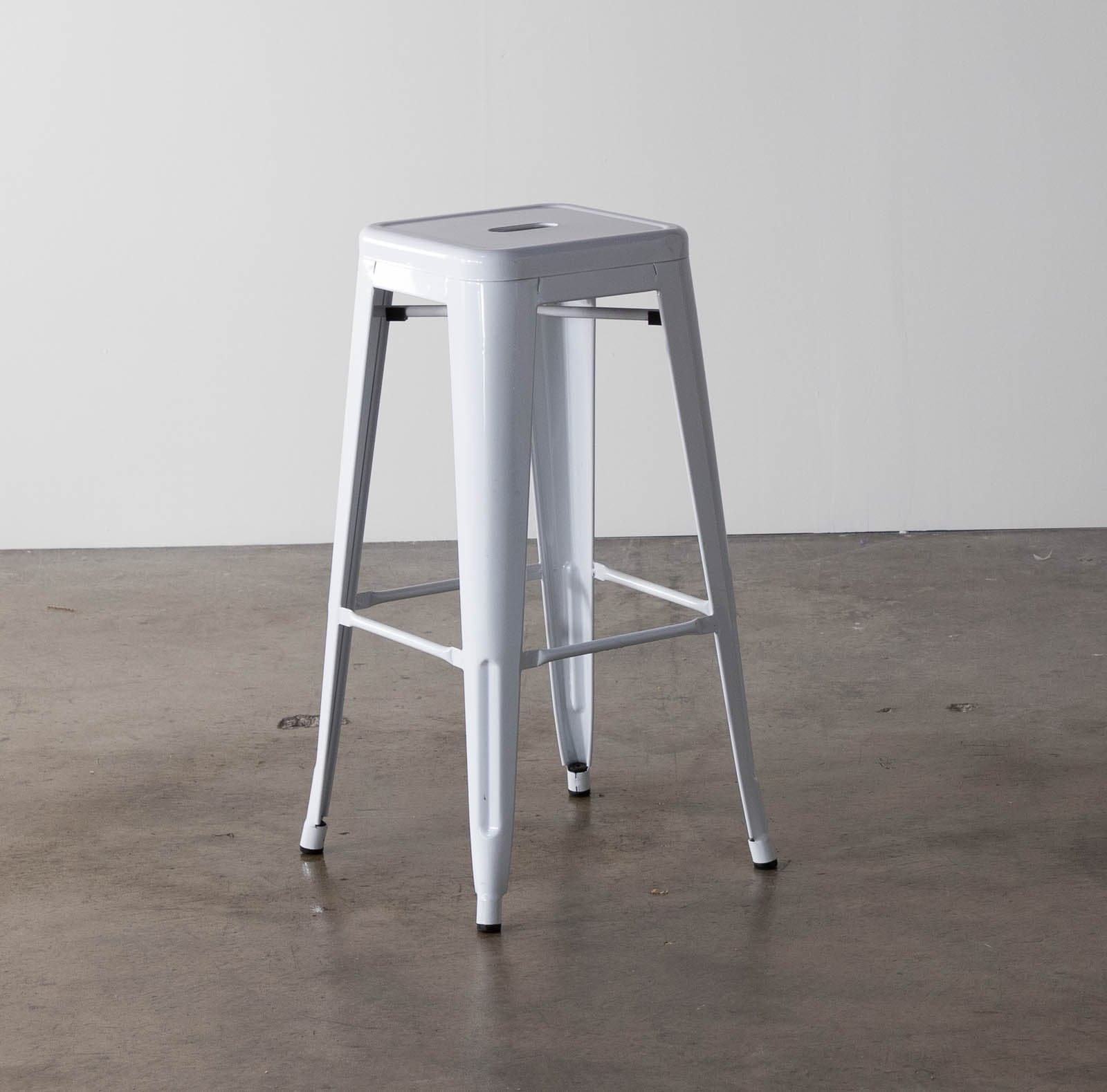 White Backless Square Metal Bar Stools (4) - Thumbnail 2