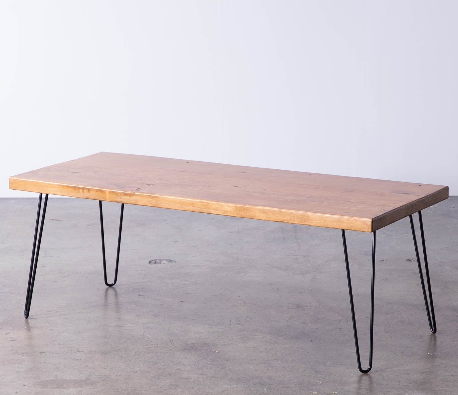 Redwood Coffee Table with Metal Hairpin Legs
