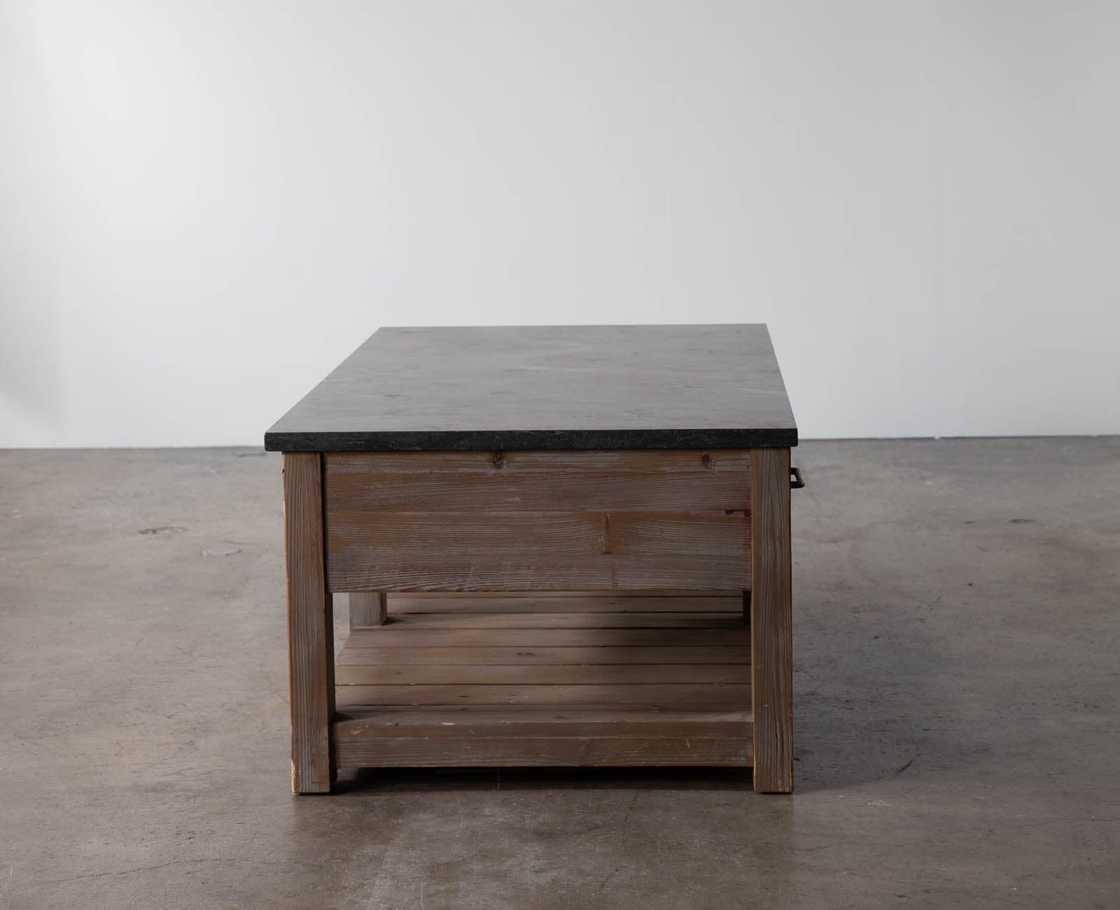 Pottery Barn Parker 50” Reclaimed Wood Coffee Table with Bluestone Marble Top - Thumbnail 5