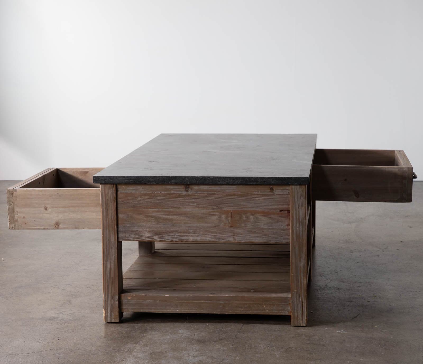 Pottery Barn Parker 50” Reclaimed Wood Coffee Table with Bluestone Marble Top - Thumbnail 4