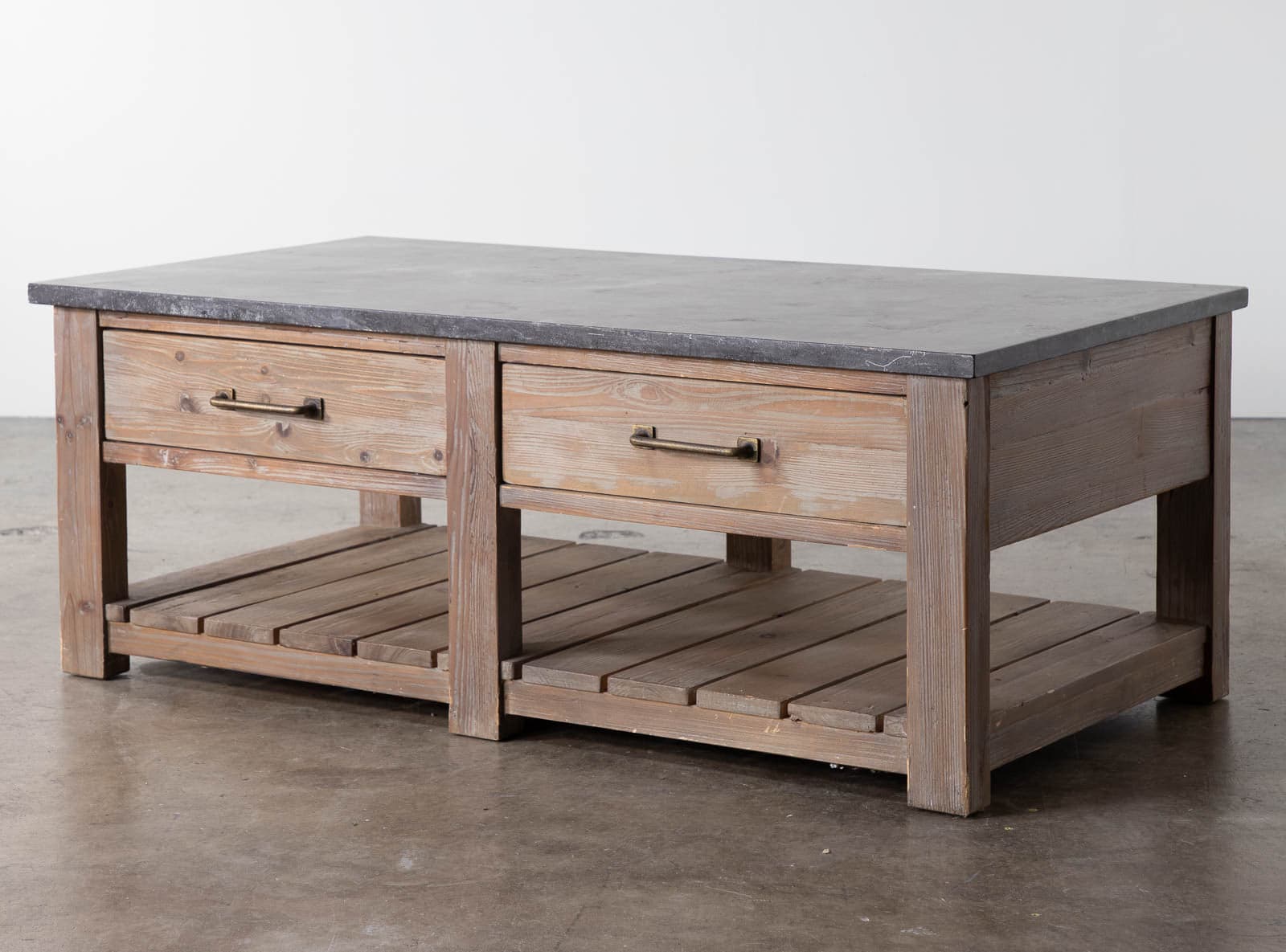 Pottery Barn Parker 50” Reclaimed Wood Coffee Table with Bluestone Marble Top - Image 1