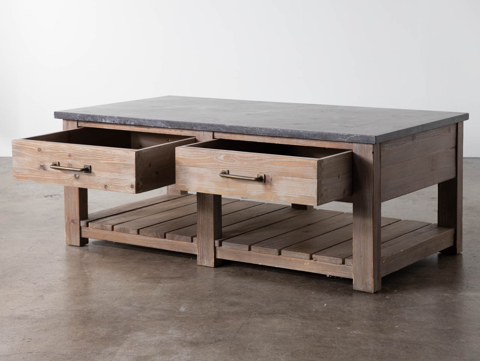 Pottery Barn Parker 50” Reclaimed Wood Coffee Table with Bluestone Marble Top - Thumbnail 2