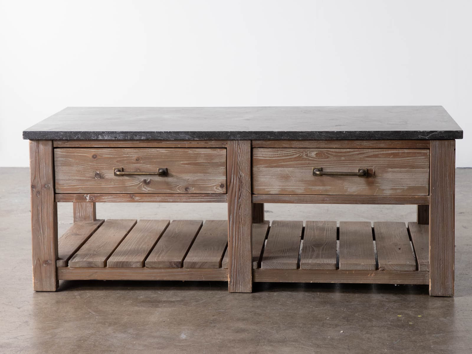 Pottery Barn Parker 50” Reclaimed Wood Coffee Table with Bluestone Marble Top - Thumbnail 3