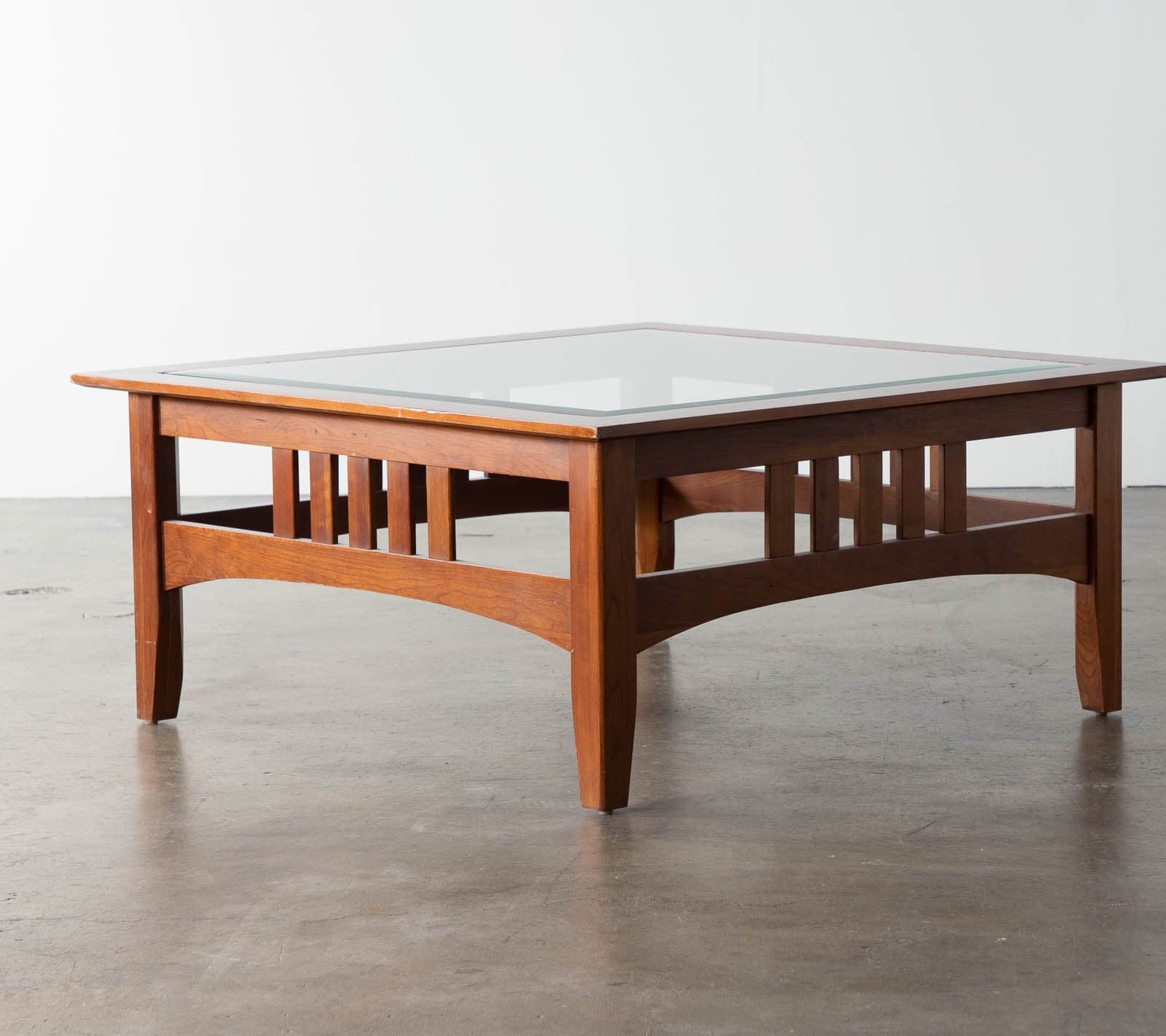 Ethan Allen Square Wood Coffee Table with Glass