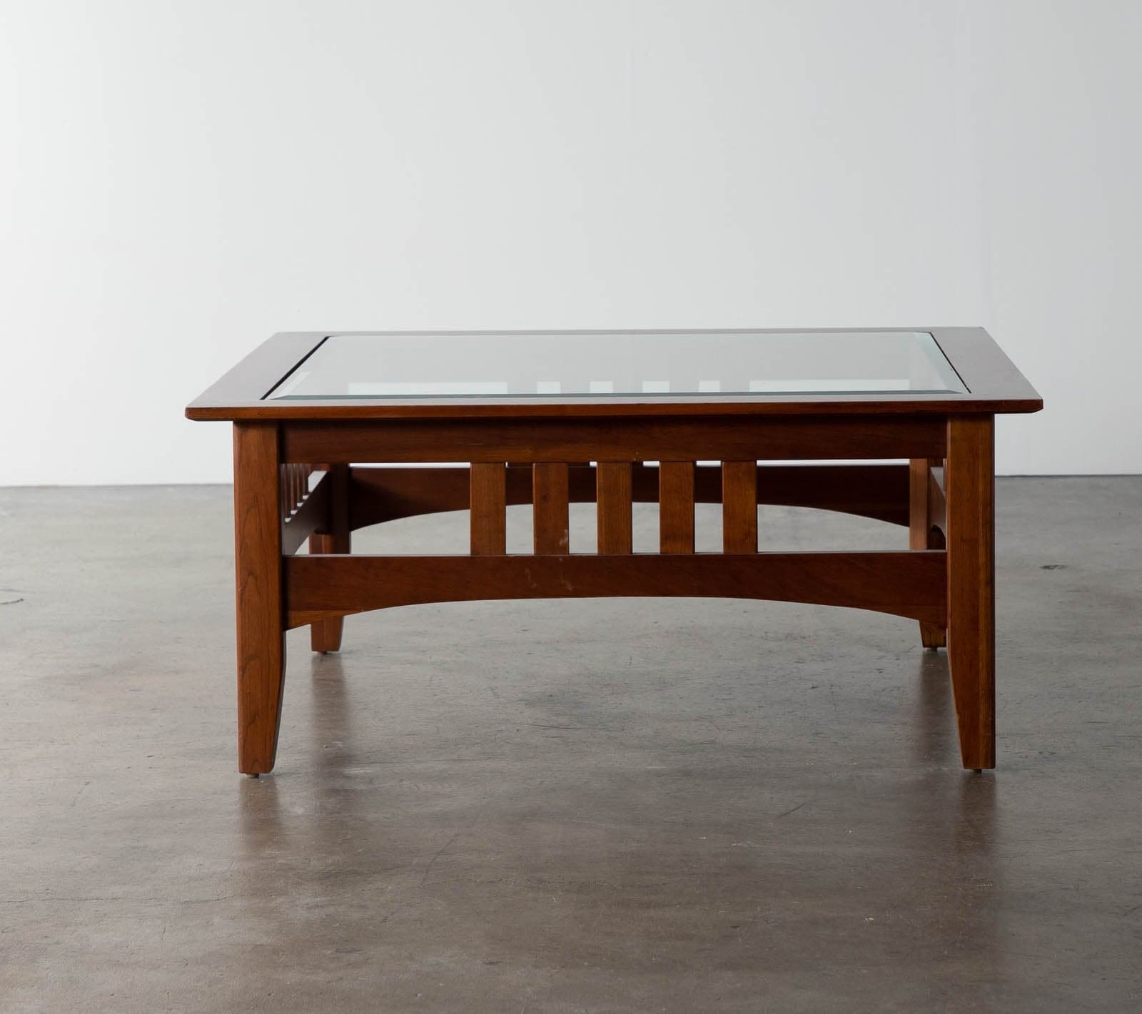 Ethan Allen Square Wood Coffee Table with Glass - Thumbnail 3