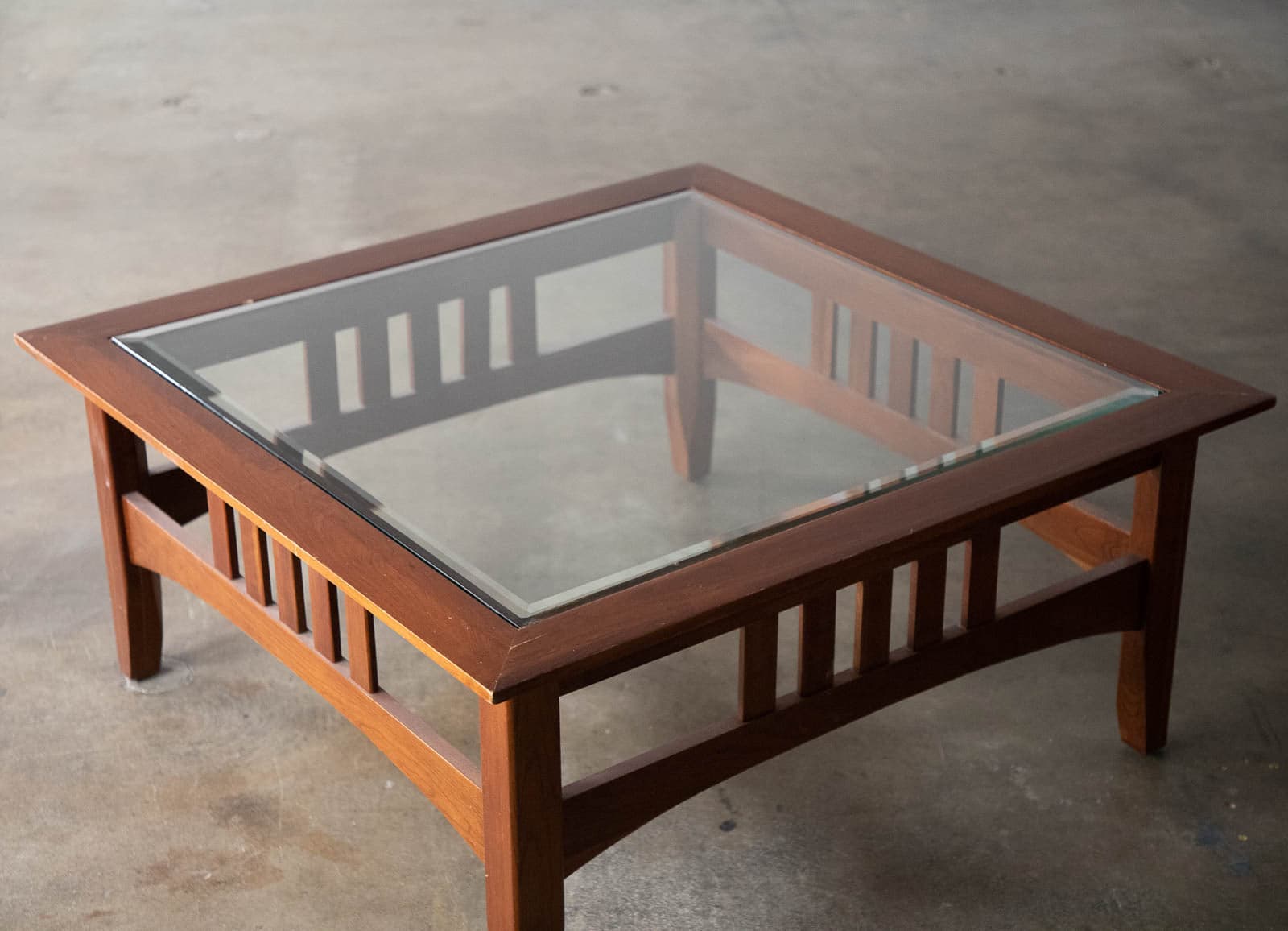 Ethan Allen Square Wood Coffee Table with Glass - Thumbnail 4