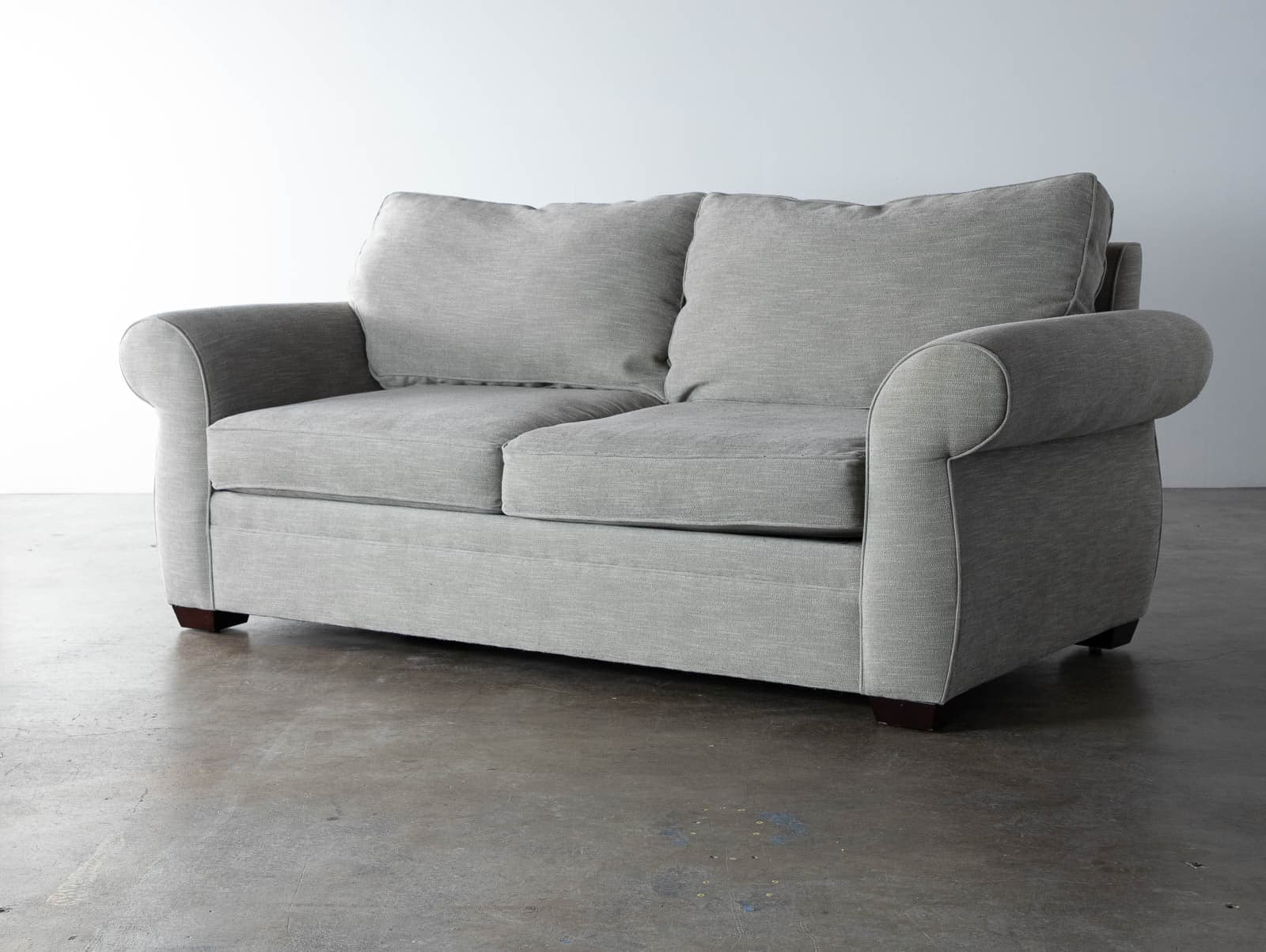 Pottery Barn Roll Arm Sofa with Silver Taupe Performance Tweed