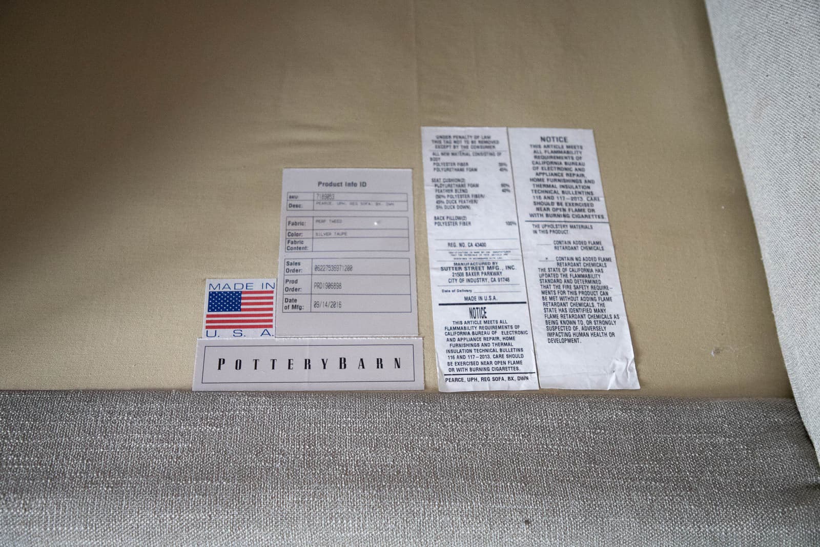 Pottery Barn Roll Arm Sofa with Silver Taupe Performance Tweed - Thumbnail 5