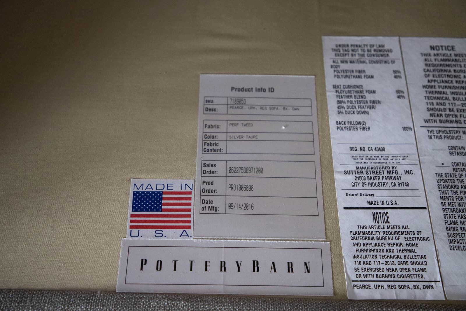 Pottery Barn Roll Arm Sofa with Silver Taupe Performance Tweed - Thumbnail 6