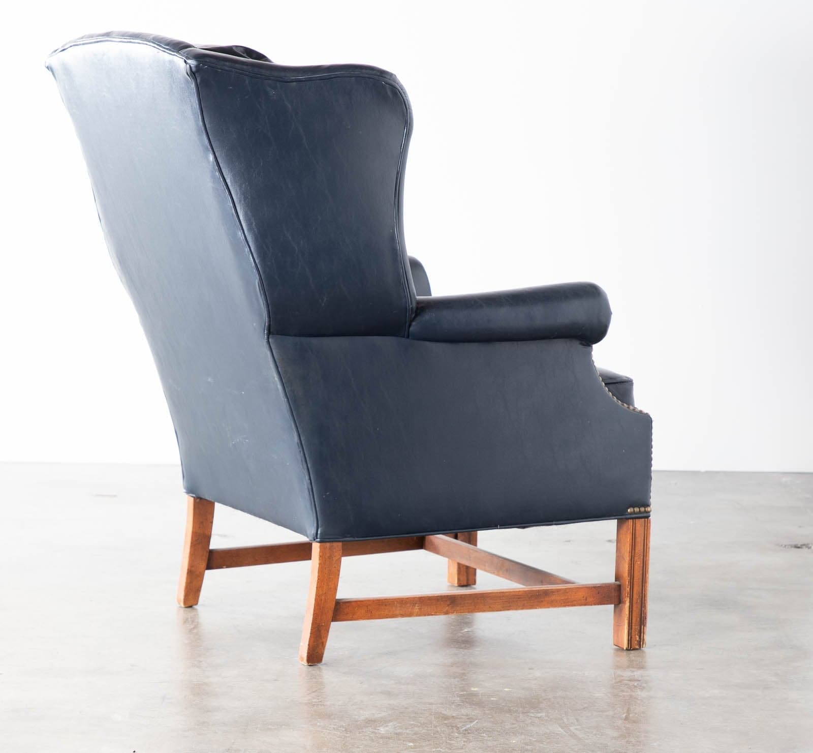 Vintage English Georgian Wingback Chair, Dark Blue Leather - Thumbnail 4