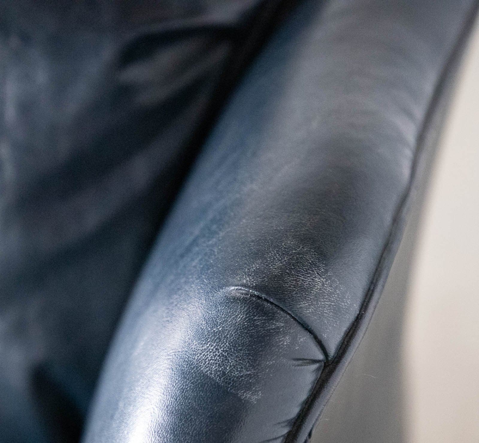 Vintage English Georgian Wingback Chair, Dark Blue Leather - Thumbnail 5