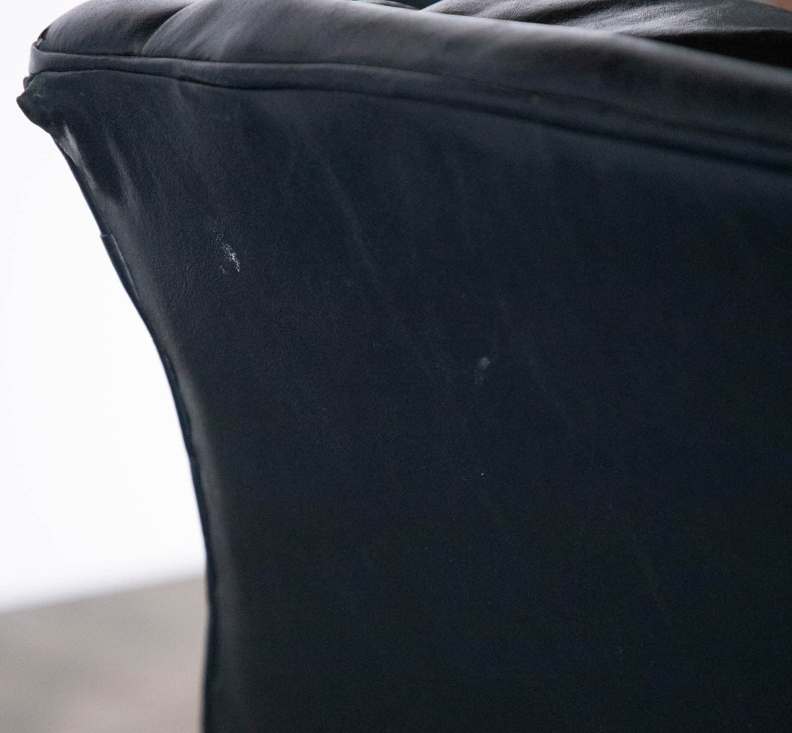 Vintage English Georgian Wingback Chair, Dark Blue Leather - Thumbnail 7