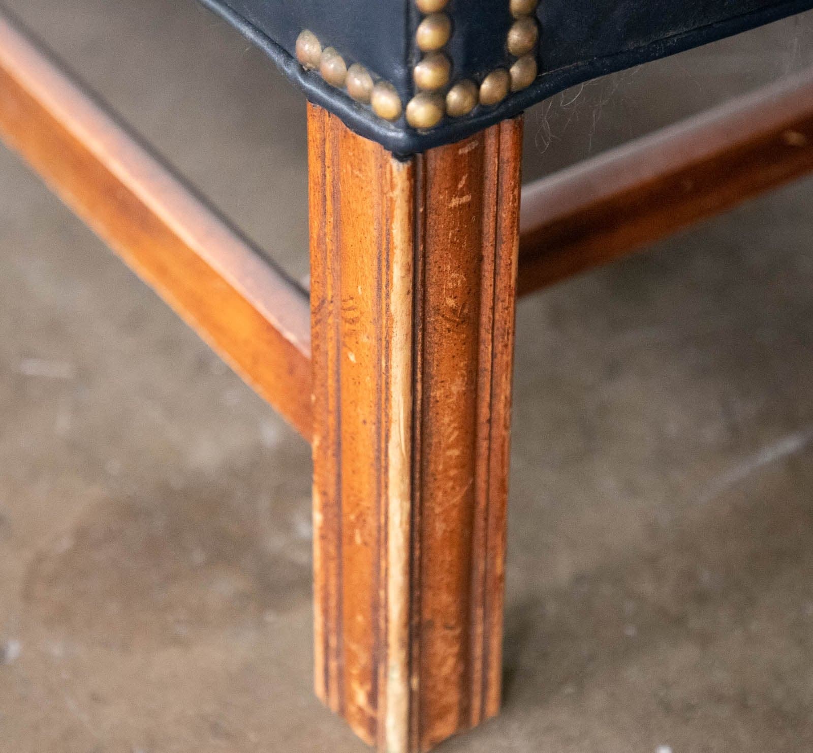 Vintage English Georgian Wingback Chair, Dark Blue Leather - Thumbnail 6