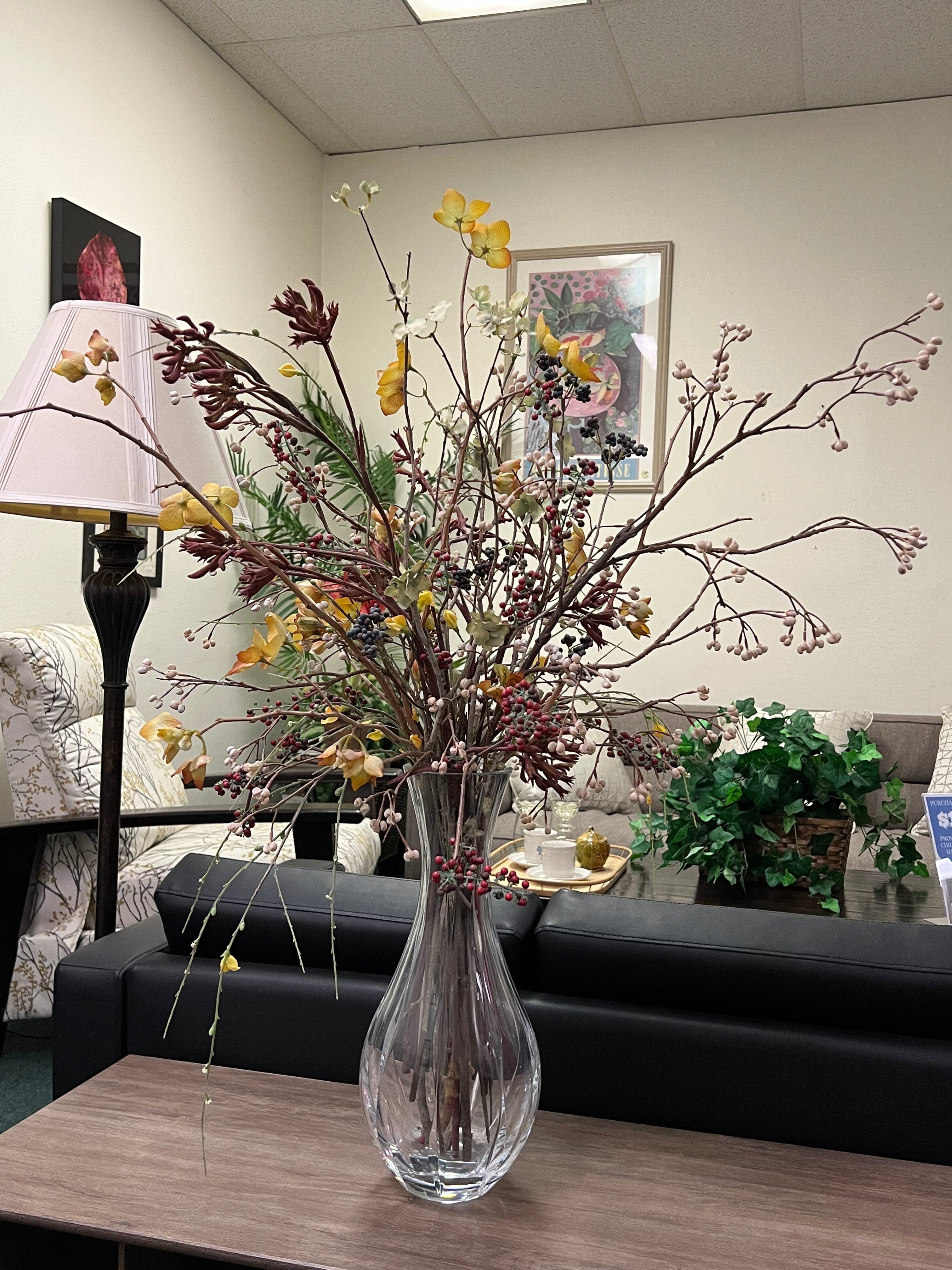 Cut Class Floor Vase With Floral Arrangement - Image 1