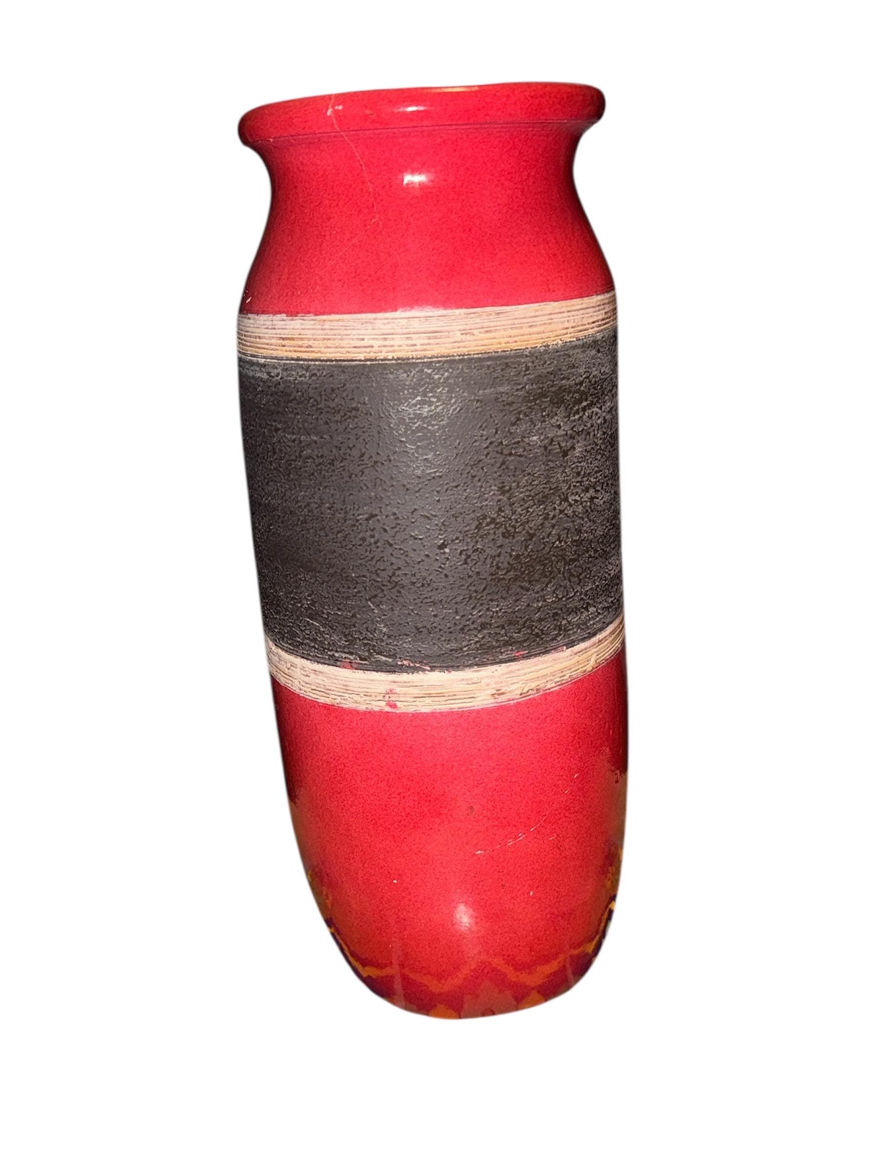 Scheurich Floor Vase – Red & Charcoal Fat Lava Glaze, West German Pottery - Image 1