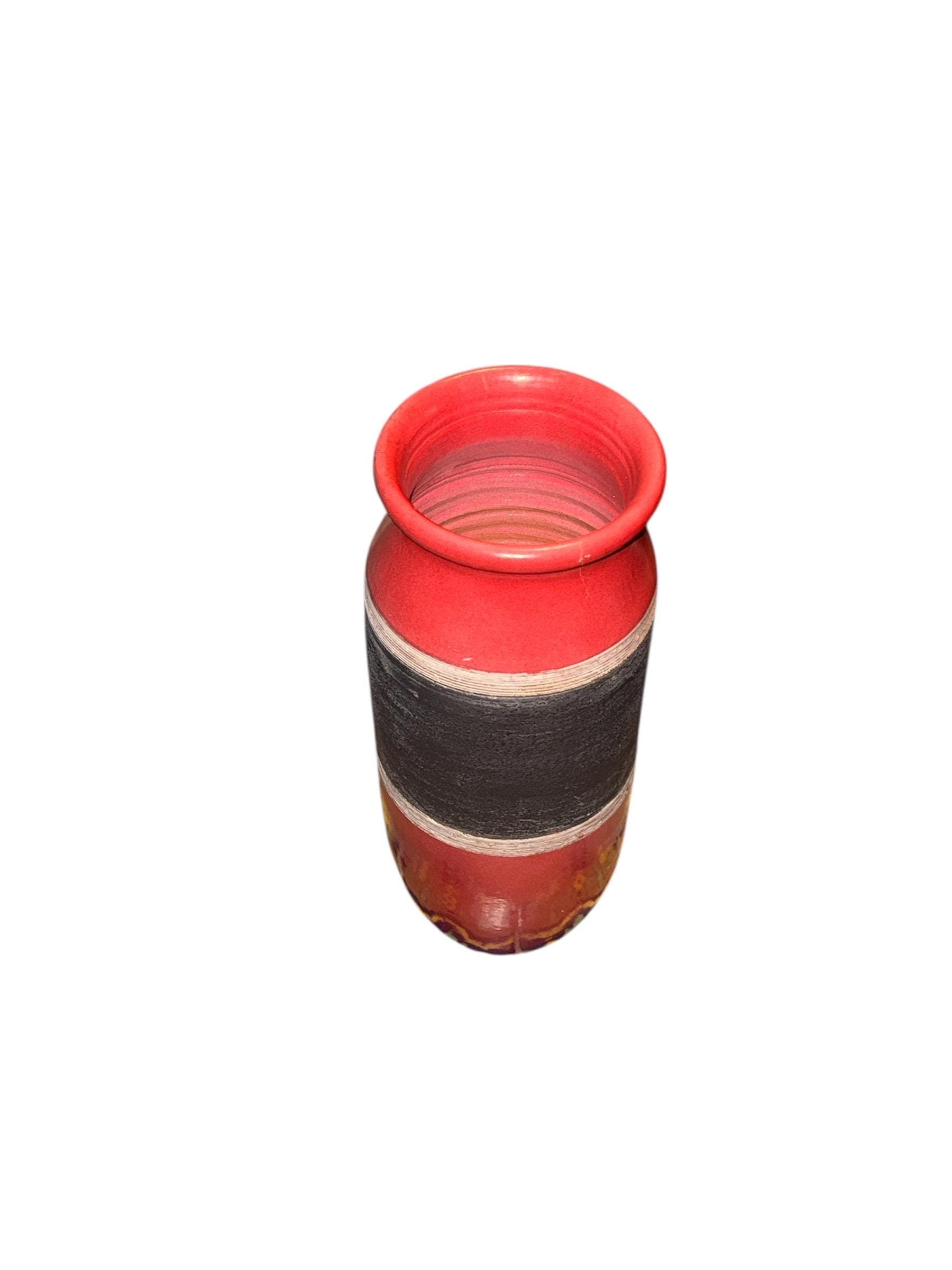 Scheurich Floor Vase – Red & Charcoal Fat Lava Glaze, West German Pottery - Thumbnail 3