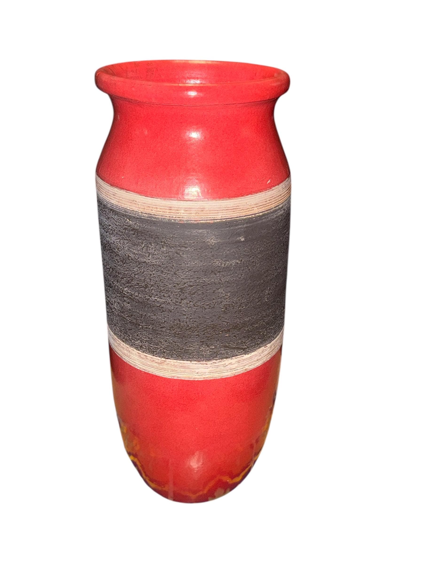 Scheurich Floor Vase – Red & Charcoal Fat Lava Glaze, West German Pottery - Thumbnail 5