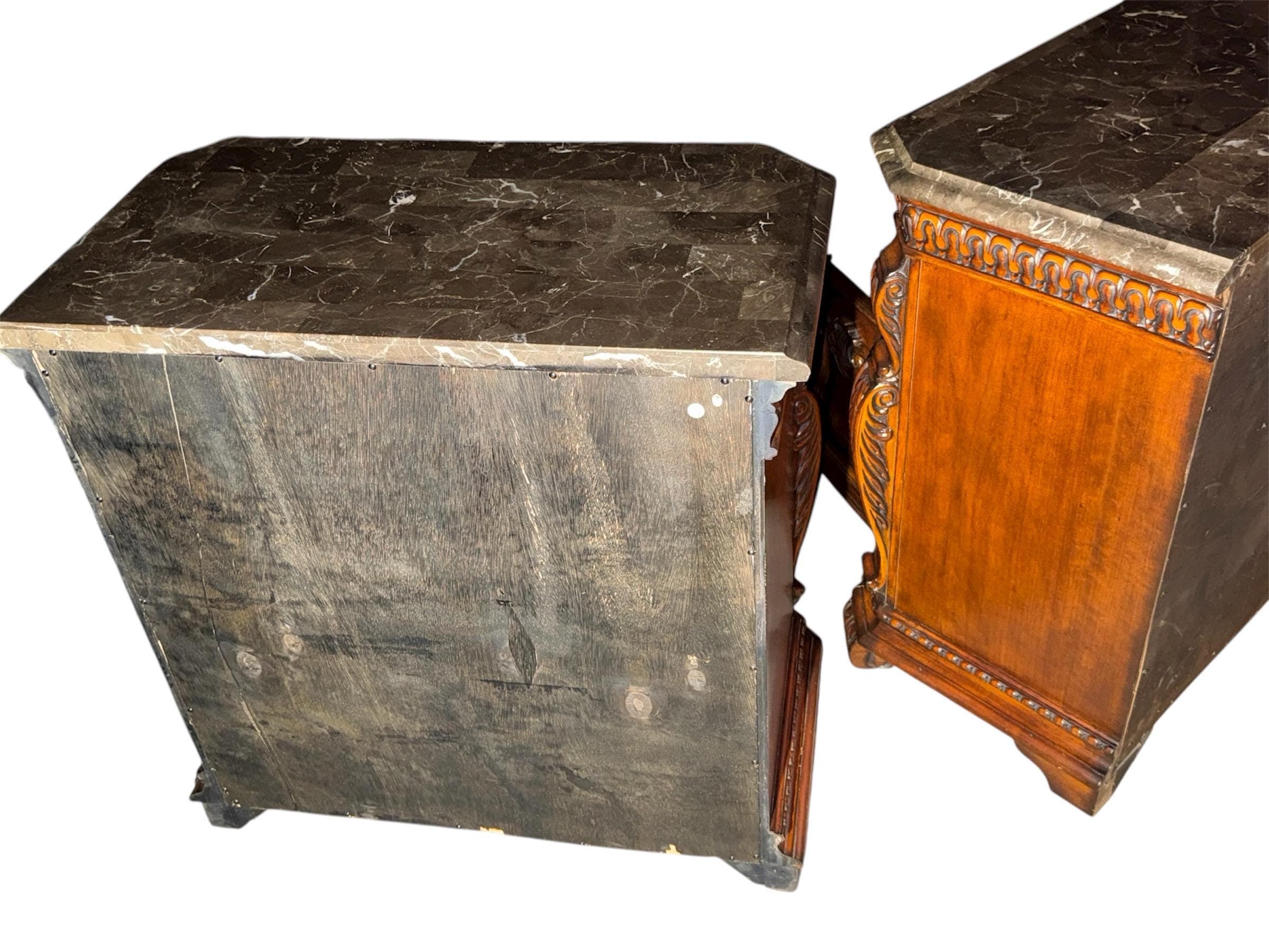 Pair of Ornate Acme Furniture Nightstands – Genuine Marble Tops & Hand-Carved Details - Thumbnail 3