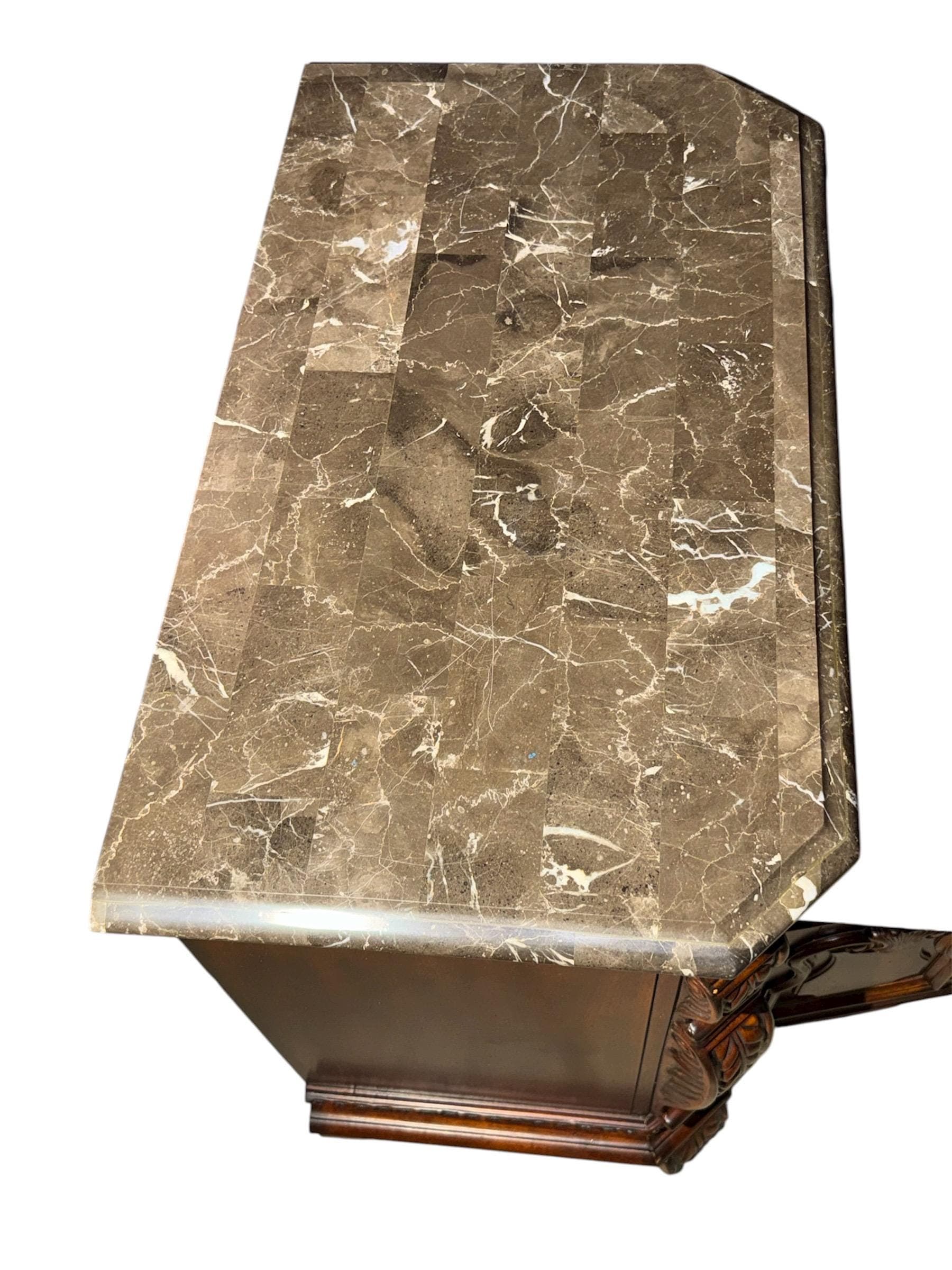 Pair of Ornate Acme Furniture Nightstands – Genuine Marble Tops & Hand-Carved Details - Thumbnail 5