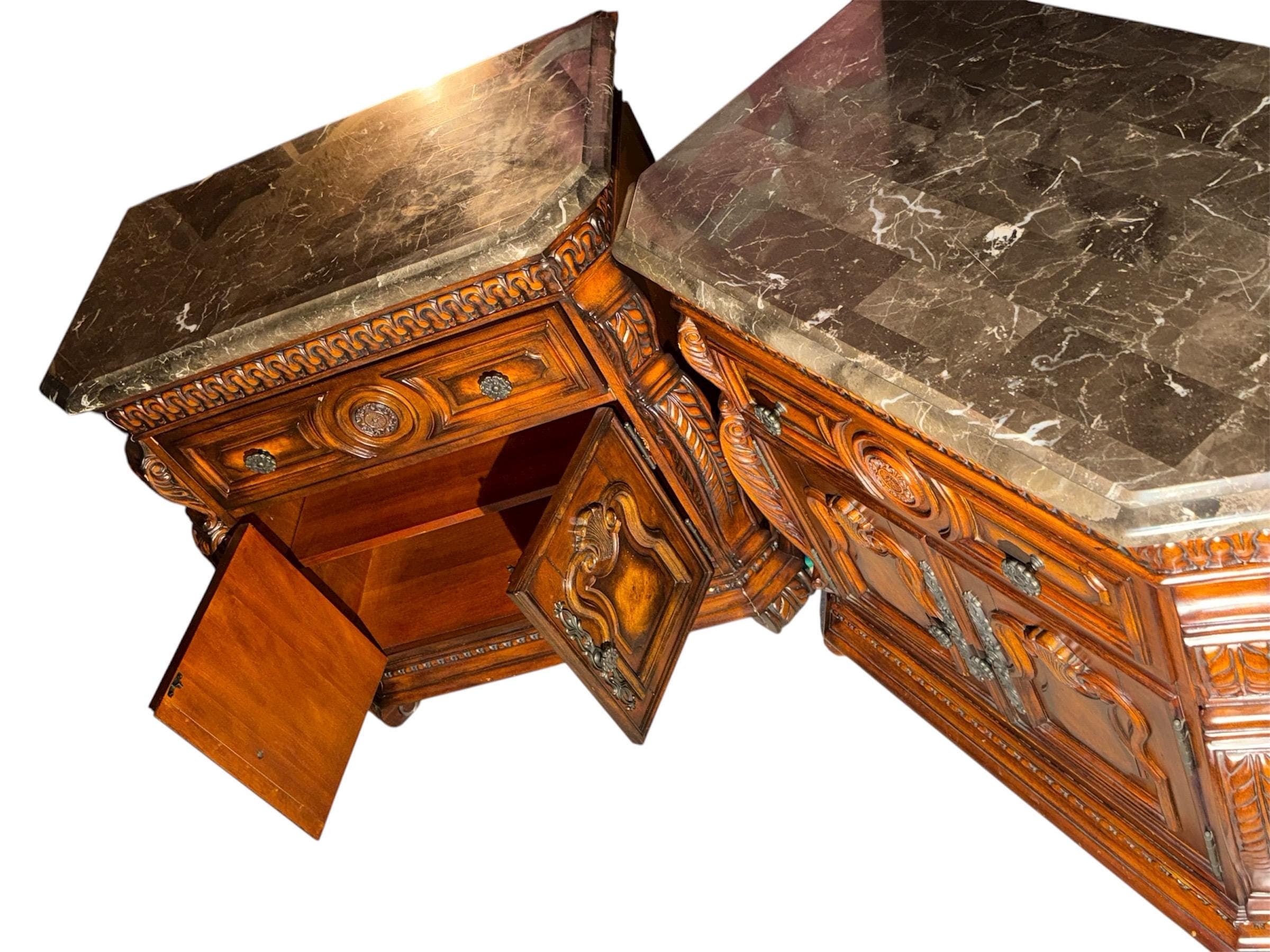 Pair of Ornate Acme Furniture Nightstands – Genuine Marble Tops & Hand-Carved Details - Thumbnail 10
