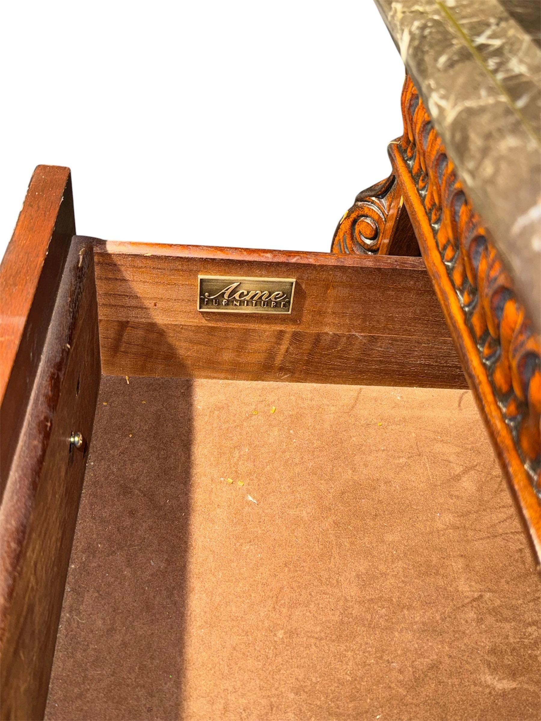 Pair of Ornate Acme Furniture Nightstands – Genuine Marble Tops & Hand-Carved Details - Thumbnail 11
