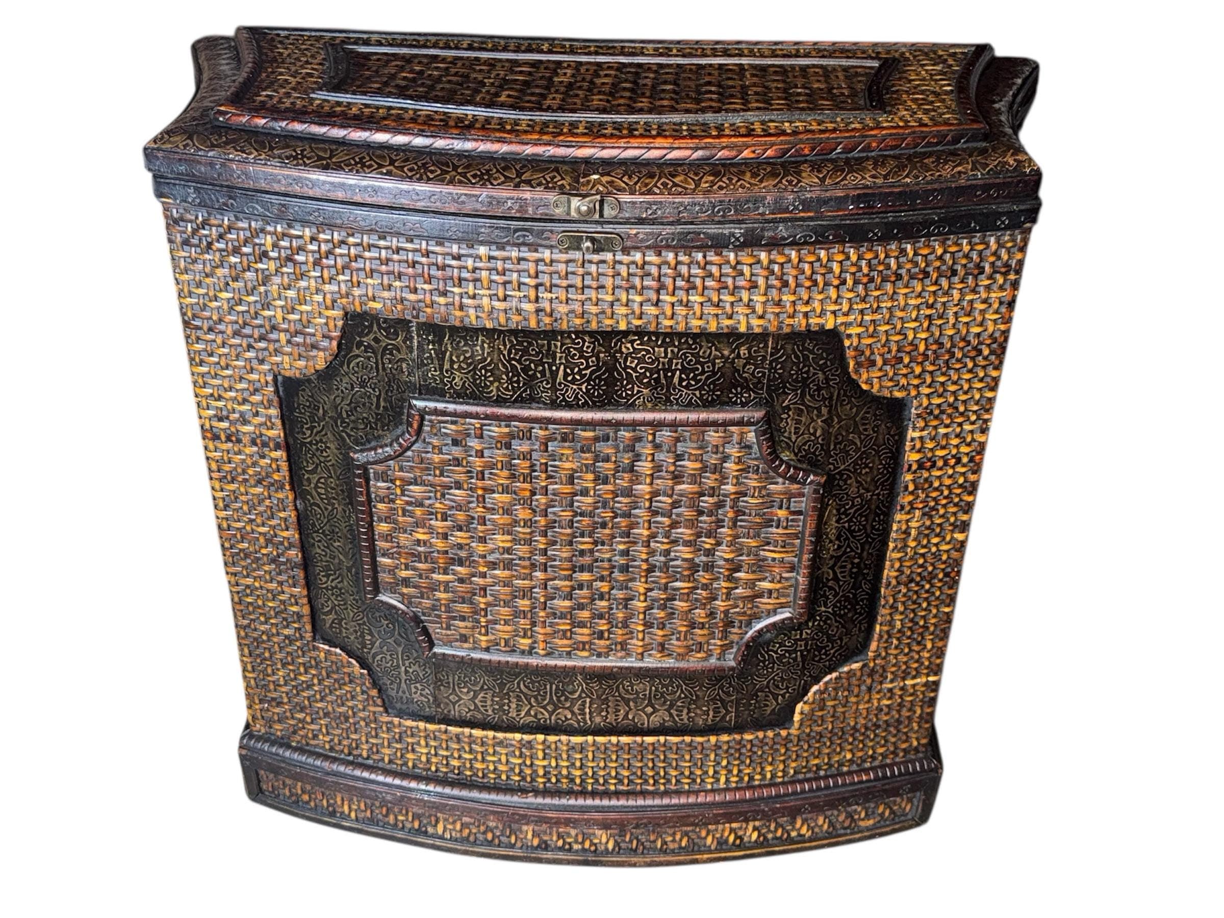 19th C. Anglo-Indian Serpentine Side Table - Ebonized & Cane