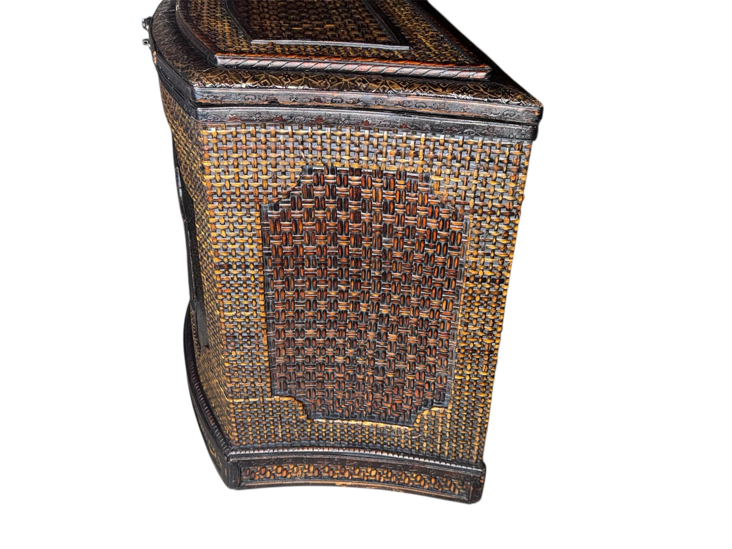 19th C. Anglo-Indian Serpentine Side Table - Ebonized & Cane - Thumbnail 5