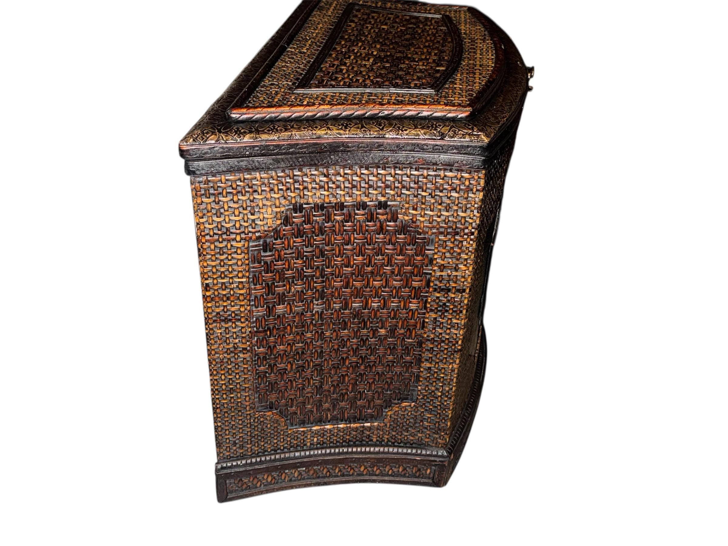 19th C. Anglo-Indian Serpentine Side Table - Ebonized & Cane - Thumbnail 8